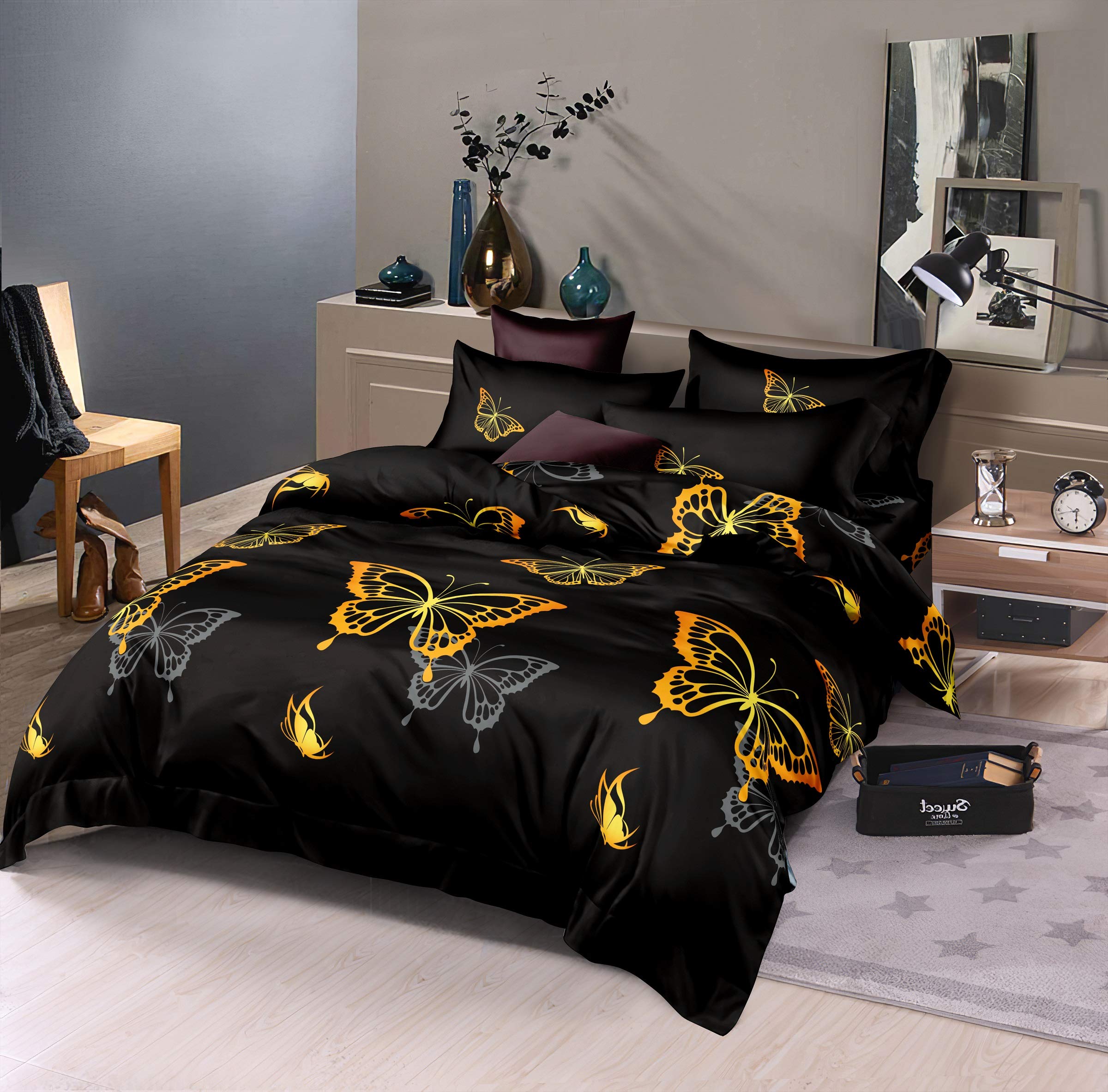 Thl 333 3D Design Printed 4 Piece Complete Bedding Set Duvet Quilt Cover Fitted Sheet Pillowcase (, King)