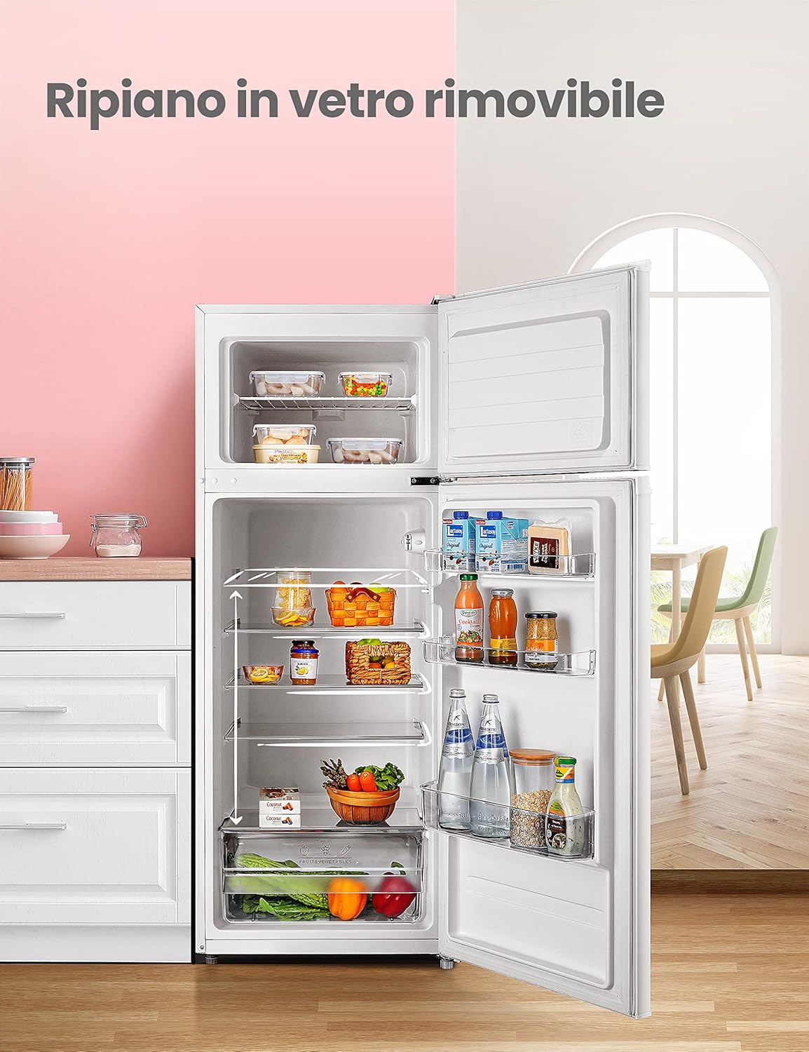 COMFEE RCT210WH1(E) Frigorifero doppia porta 204 L, controllo della temperatura regolabile, Luce LED, Bianco [Classe di efficienza energetica F]