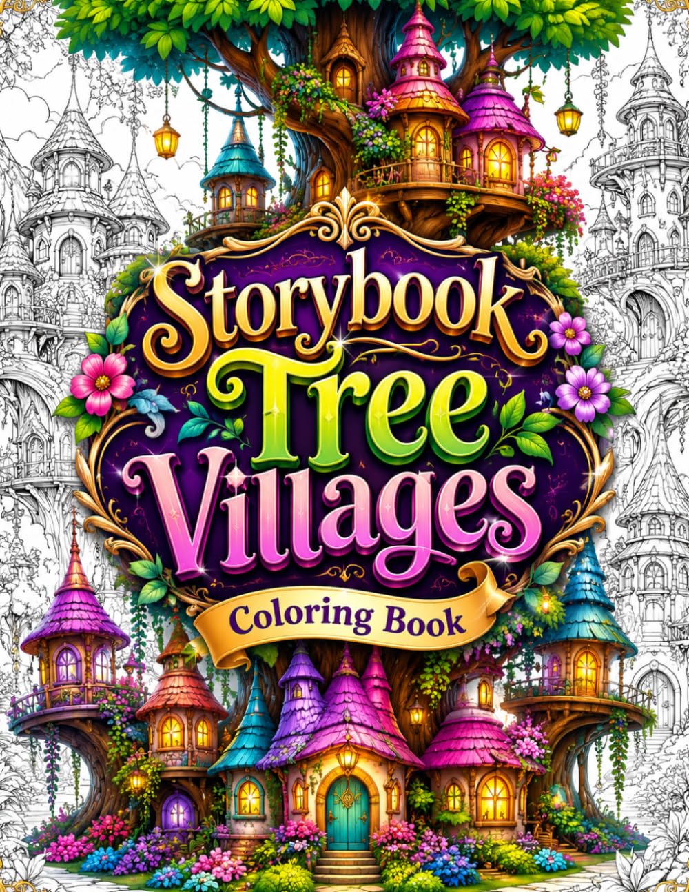 Storybook Tree Villages Coloring Book: 50 Cozy Fantasy Treehouse Villages, Mushroom Cottages, Floral Woodland Homes, Enchanted Forest Retreats and ... Relaxation, Stress Relief and Creative Escape