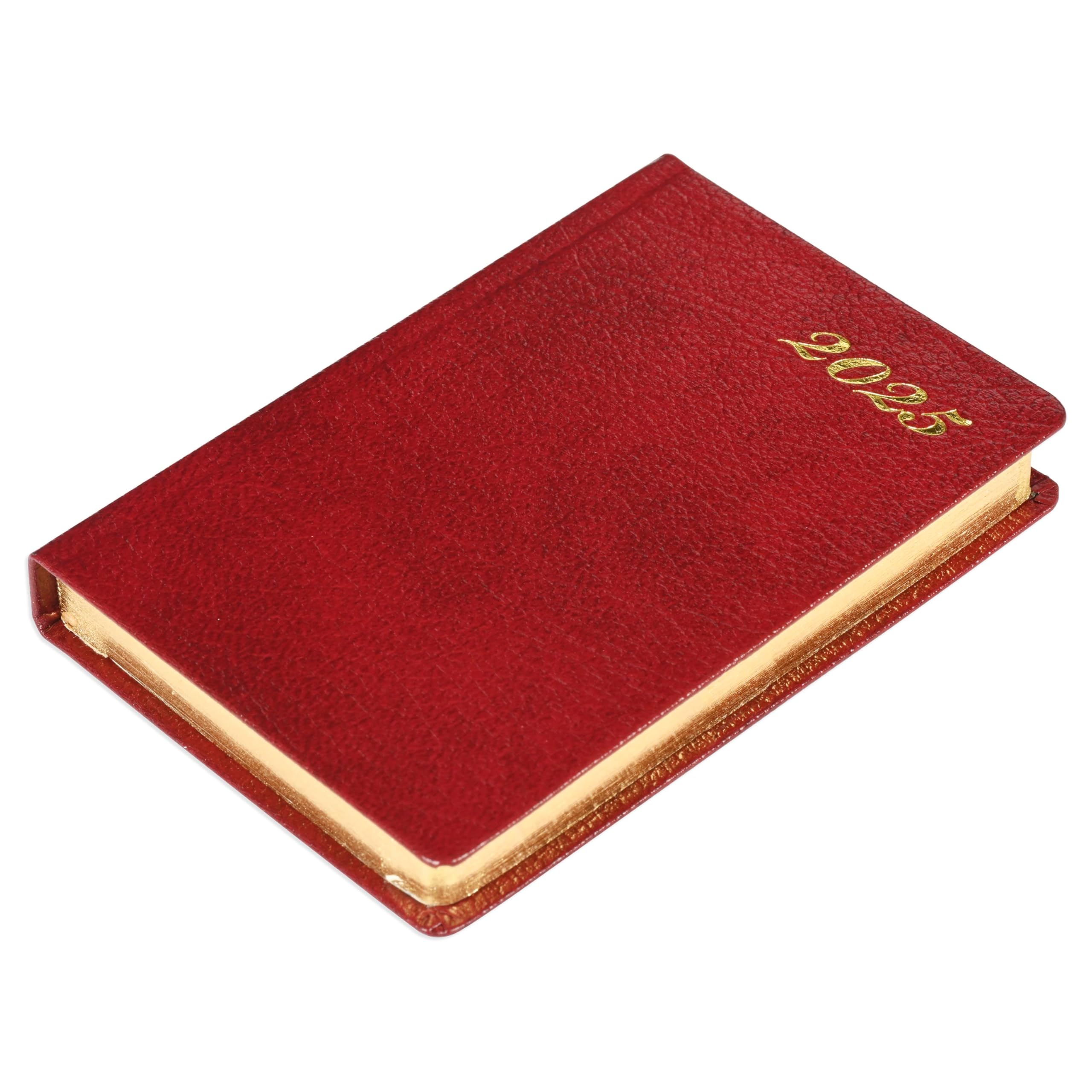 FIS®2025 Golden Pocket Diary, Bonded Leather Materials, Gold Gilding, English, Size 75x105mm, Maroon Color-FSDI10EGB25MR