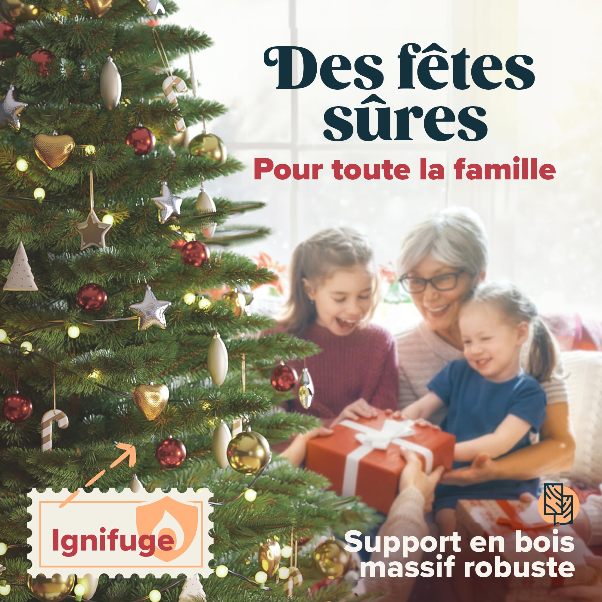 Sapin de Noël Artificiel Premium 120 cm - Gagnant du Test - Aspect Naturel, Branches denses, avec Support en Bois et Sac Pratique – Qualité supérieure de Pure Living