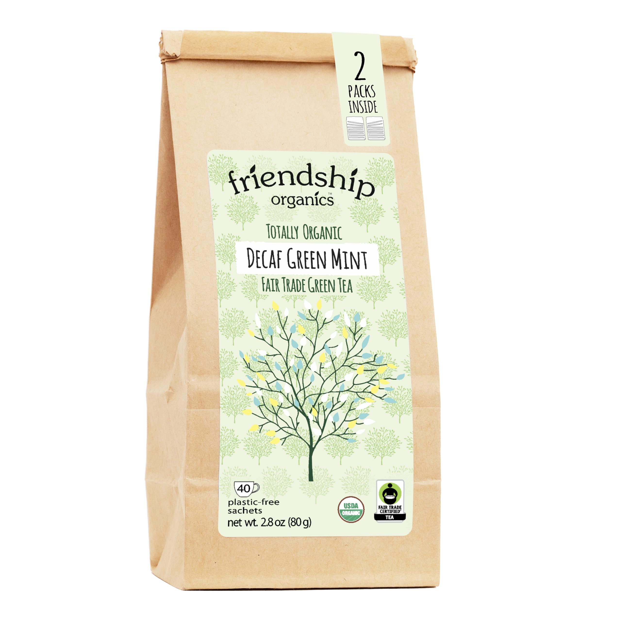 Friendship Organics Decaf Green Mint Tea Bags, Organic and Fair Trade 40 Count (Pack of 1)