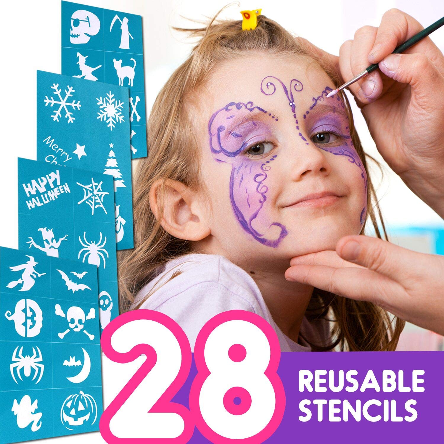 Kit De Pintura Facial 42 Colores Con Efecto UV – Para Niños Y Adultos, Halloween Y Cosplay