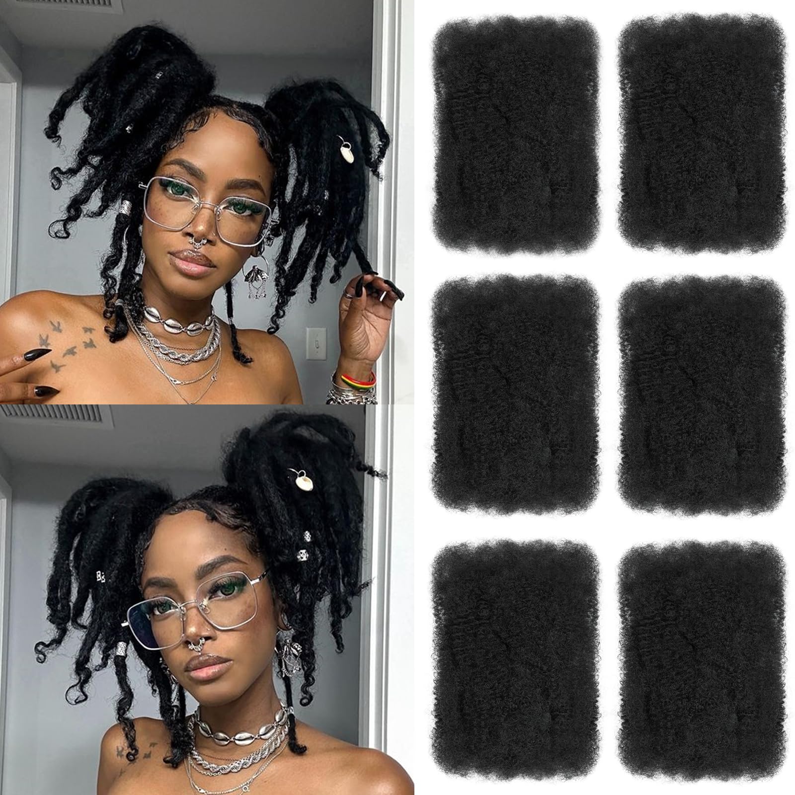 XIIMENALU Afro Kinky Curly Braiding Bulk Hair For Mini Twists Afro Kinkys Bulk Synthetic Cuban Twist Hair Soft Locs Micro Spring Twist For Dreadlocks Loc Repair (1B#