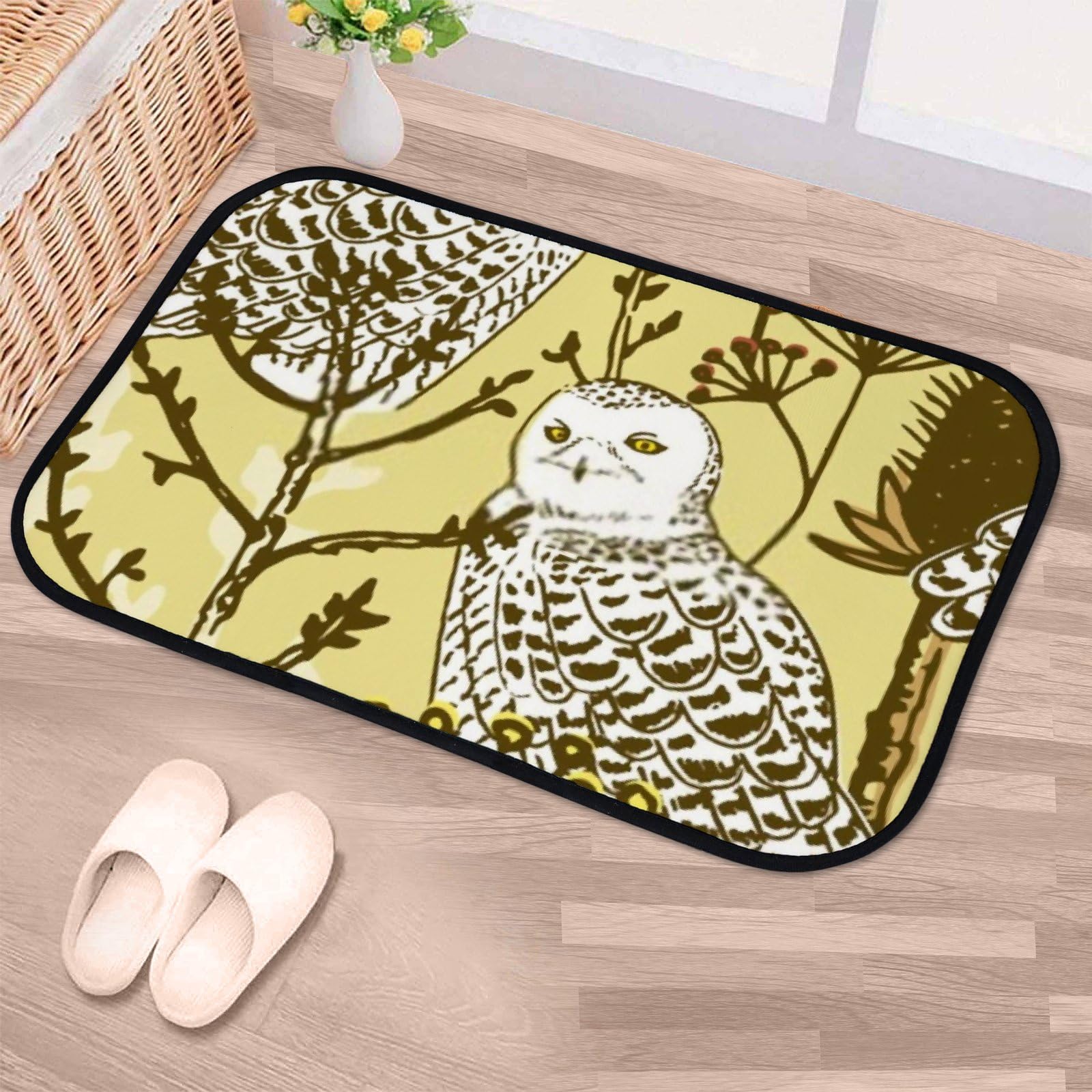 Nuansexi Bathroom Rugs Owl Winter Forest Hand Drawn Style Floor Mats Non Slip Bathmat Doormat Tub Mat Coral Velvet Absorbent Entrance Carpet Mats Machine Washable Bedroom Decor