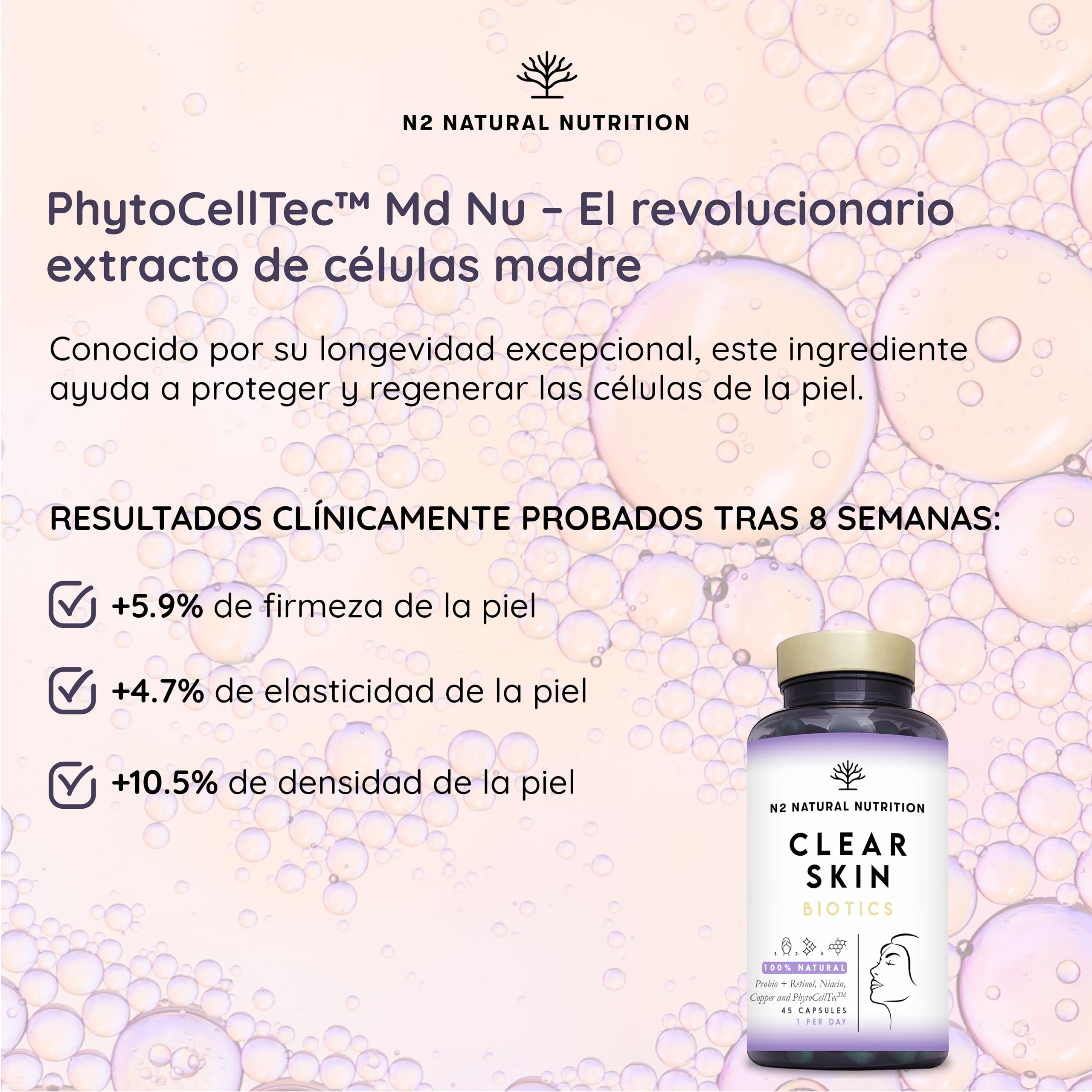 Tratamiento Natural Corrector Anti Acne, Reduce Manchas e Imperfecciones. Mejora Elasticidad, Firmeza y Luminosidad de la piel. Skincare. Zinc y Vitaminas. Probióticos con PhytoCellTec™ . CE