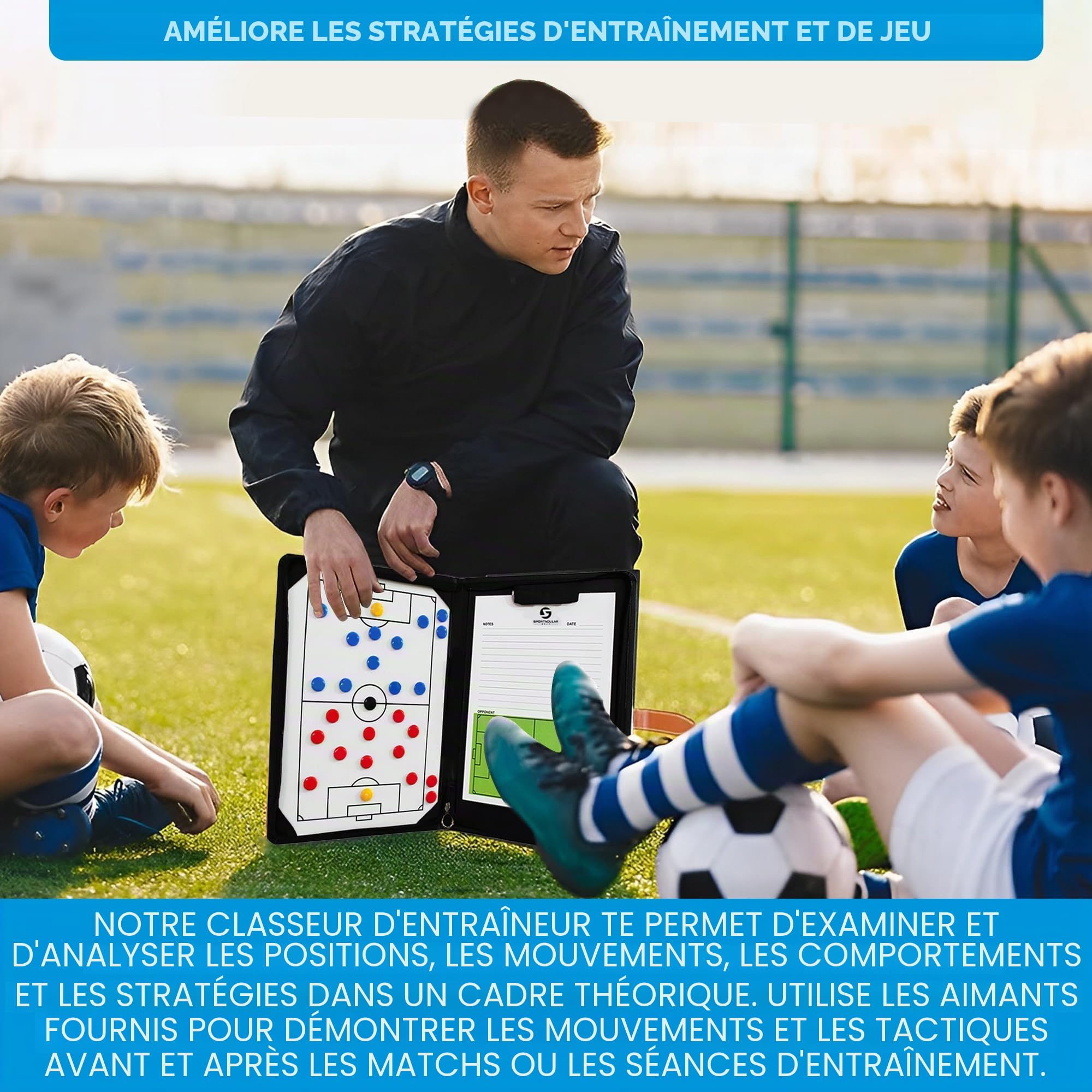 dossier de l'entraîneur de football avec tableau tactique et accessoires | Pochette d'entraînement | Classeur tactique pour entraîneur de football |