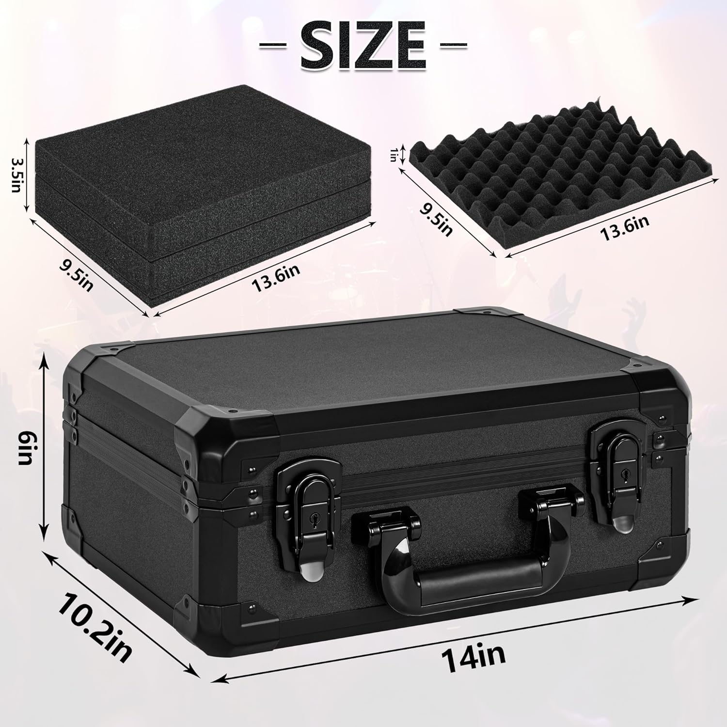 14 Inch Carrying Case, Ideal for Storing Wireless Microphone Systems and Transporting Camera Equipment, Case with Customizable Pre-Diced Foam Interior, Aluminum Alloy Sturdy Build