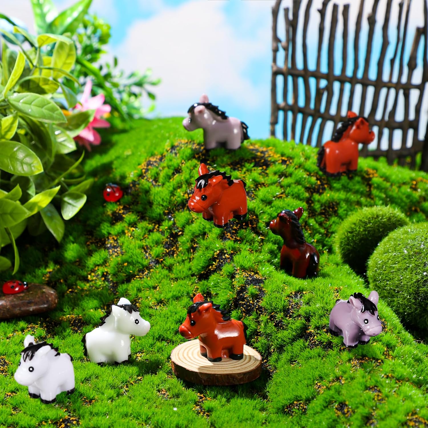 Shappy 80 Pcs Mini Horse Figures Resin Horse Foal Models Miniature Animals Figurines Resin Miniature Ornaments Decoration for Garden Accessories Landscape Terrarium Cake DIY(Simple Colors) - Image 5