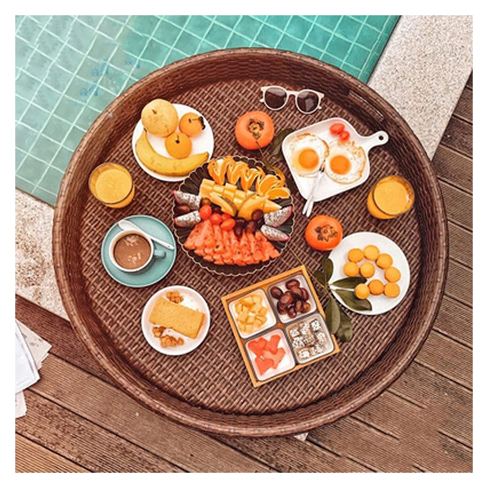 Luxury Floating Serving Tray Pool Tray Table, Pe Rattan Floating Serving Tray, Round Floating Tray Luxury Floating Tray Table Bar