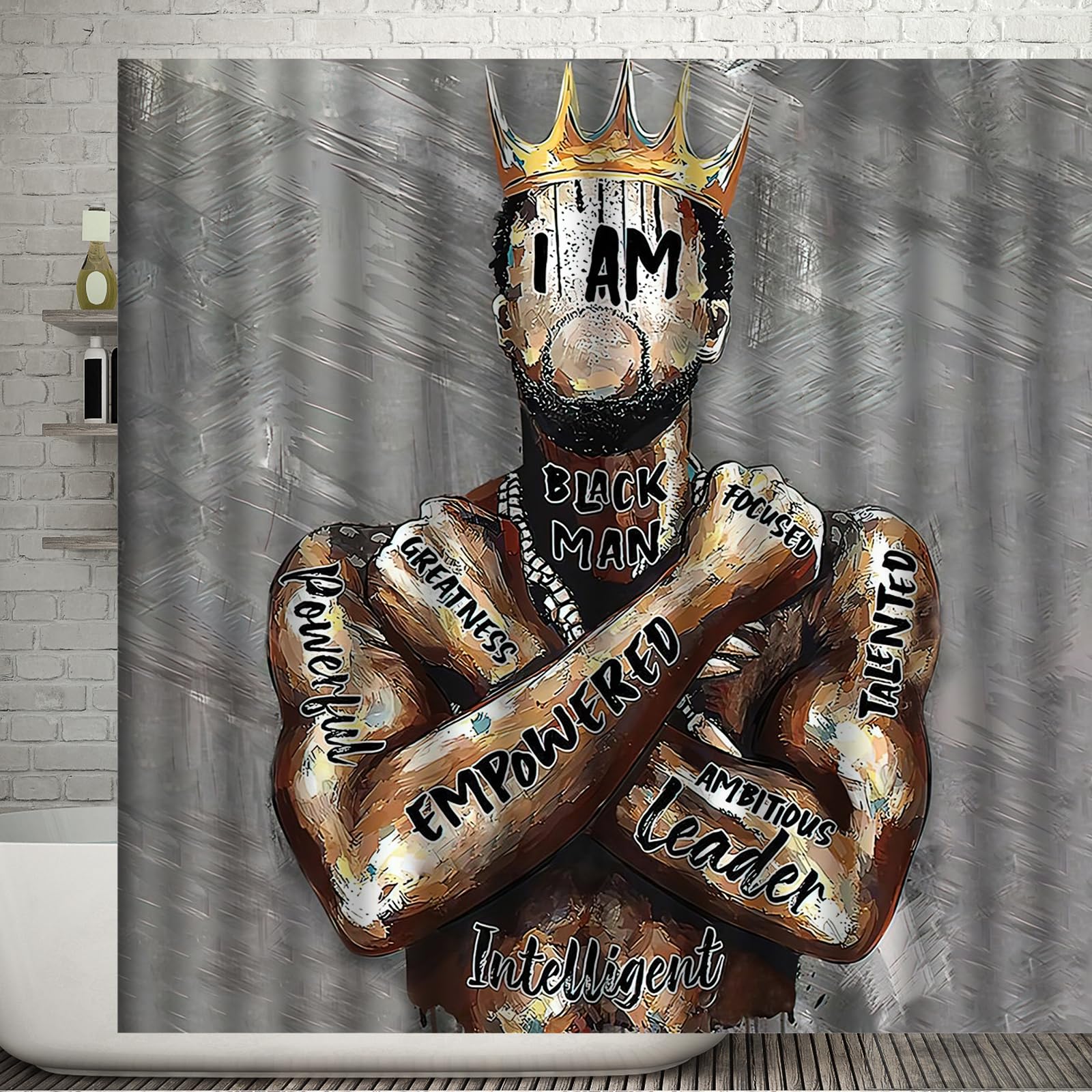 BBLSCWZ Black King Shower Curtain African American King Afro Man Hippie Art Wall Hanging African American Man Crown Shower Curtain College Dorm Decor