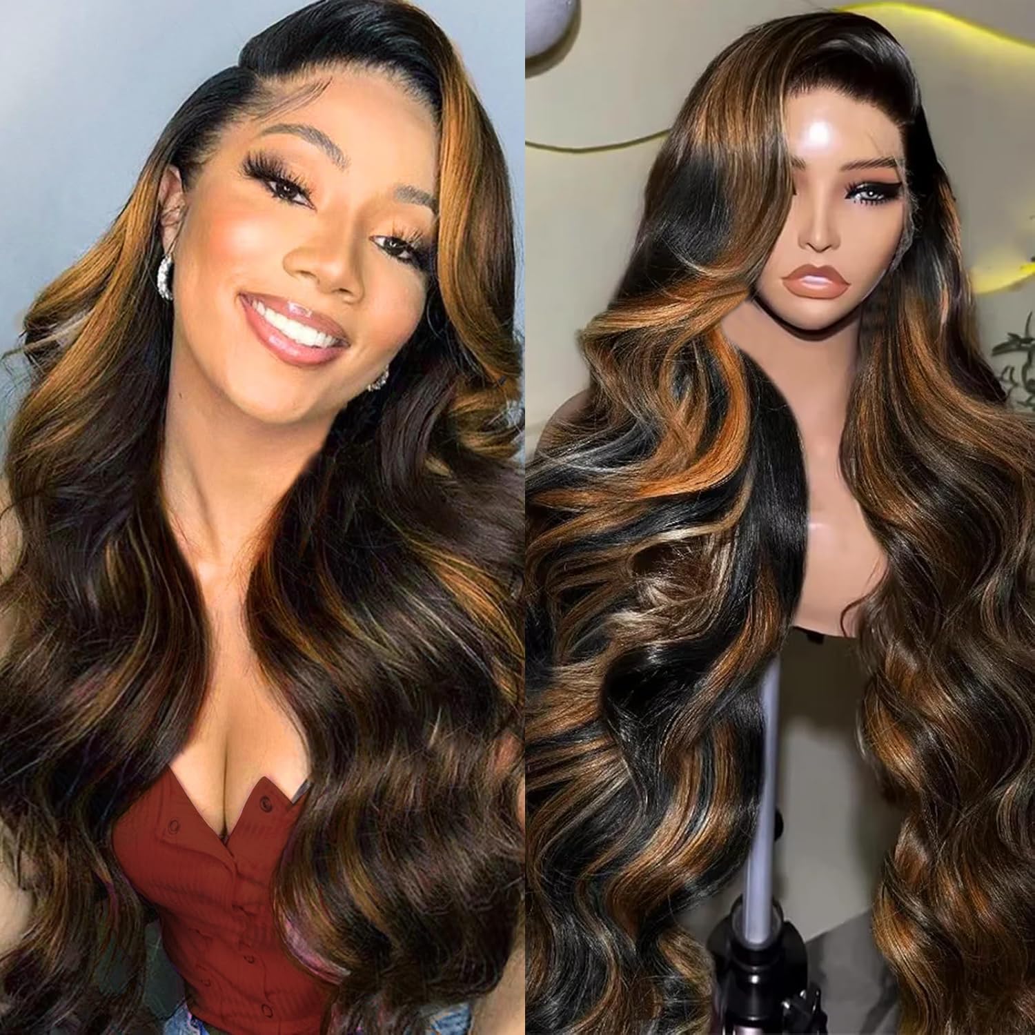 Amazon.com : Highlight Ombre Lace Front Wig Human Hair Body 