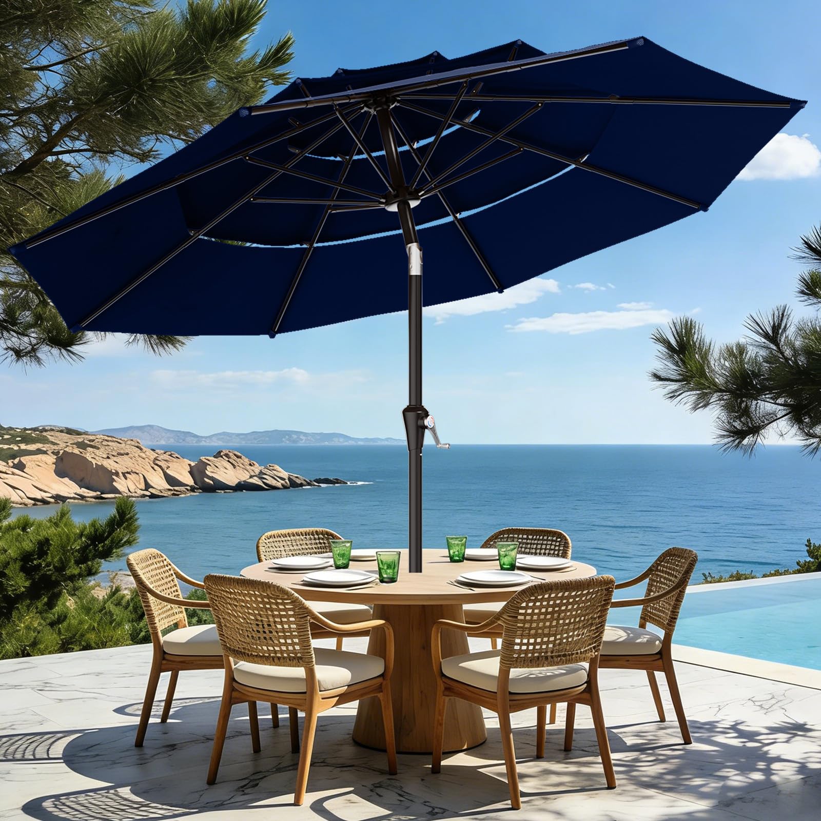 Best Patio Umbrellas for Wind (2026) 2 AreShark 9ft 3-Tier Patio Umbrellas, Outdoor Umbrella with 8 Sturdy Ribs UV Prot — product photo