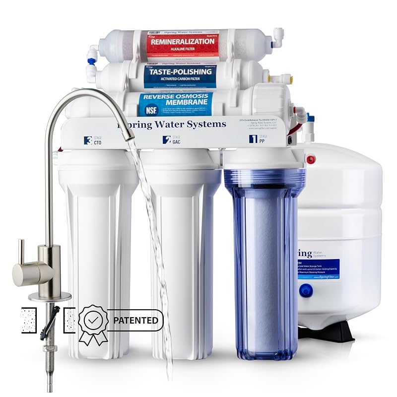 iSpring RCC7AK-BN NSF Certified, 75 GPD, Alkaline 6-Stage Reverse Osmosis System, pH+ Remineralization RO Water Filter System Under Sink Patented Top-Mounted Faucet Design for Easy Installation Brushe