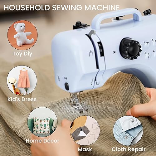Miniatura 3 de Kylinton Máquina de coser para principiantes, máquina de coser eléctrica pequeña con mesa de extensión y pedal de pie, 12 puntadas, velocidades