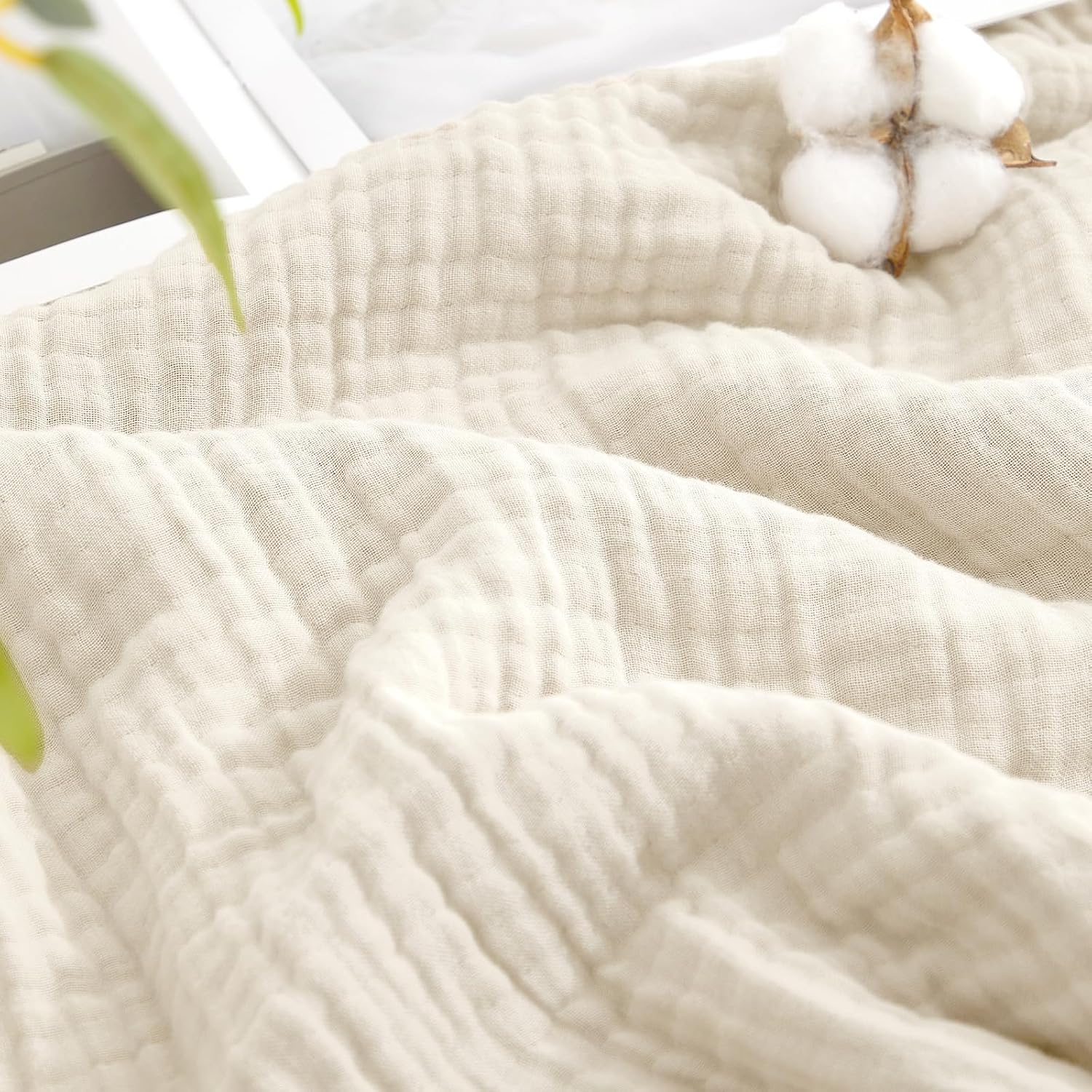 David's Home Cotton Muslin Blanket, Soft Cooling Summer, King Size, Birch | 60% Rayon 40% Cotton 4-Layer Cozy Gauze Throw, Lightweight Breathable for Hot Sleeper Adults for Couch Home Decor, 108"x90"