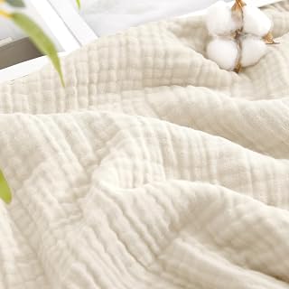 David's Home Cotton Muslin Blanket, Soft Cooling Summer, Queen Size, Birch