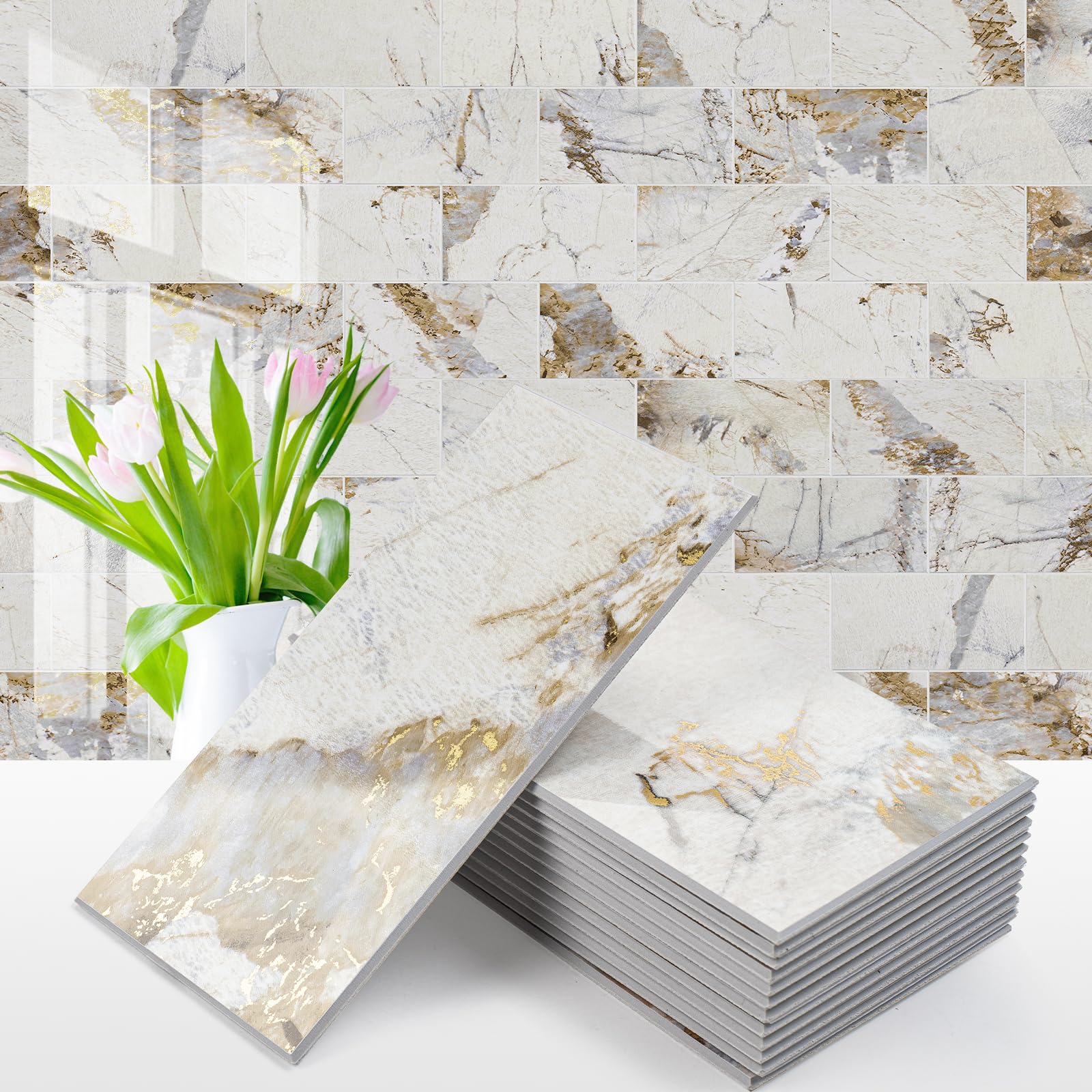 Vamos Tile Paquete de 100 azulejos de PVC para despegar y pegar, azulejos