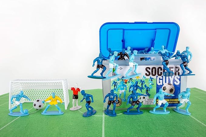 Kaskey Kids Soccer Guys, Navy Black vs. Blue White, 27 Pieces in Each Set, Includes 2 Teams, Accessories, and Travel Storage Case, Nostalgic Sports Action Figures for Imaginative Play, Ages 3 and Up