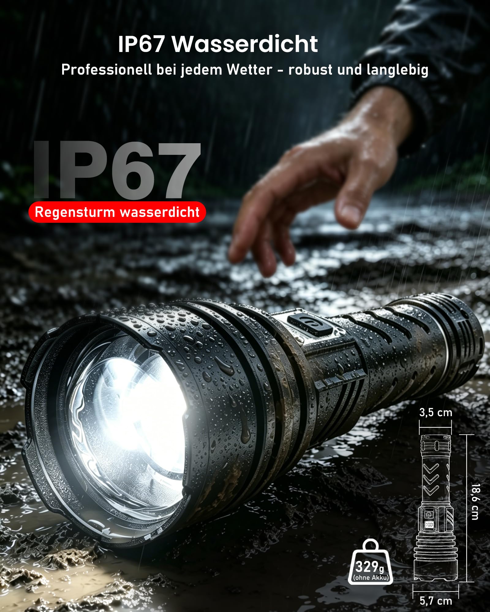Shadowhawk Lampe de poche LED rechargeable 1 000 000 lm extrêmement