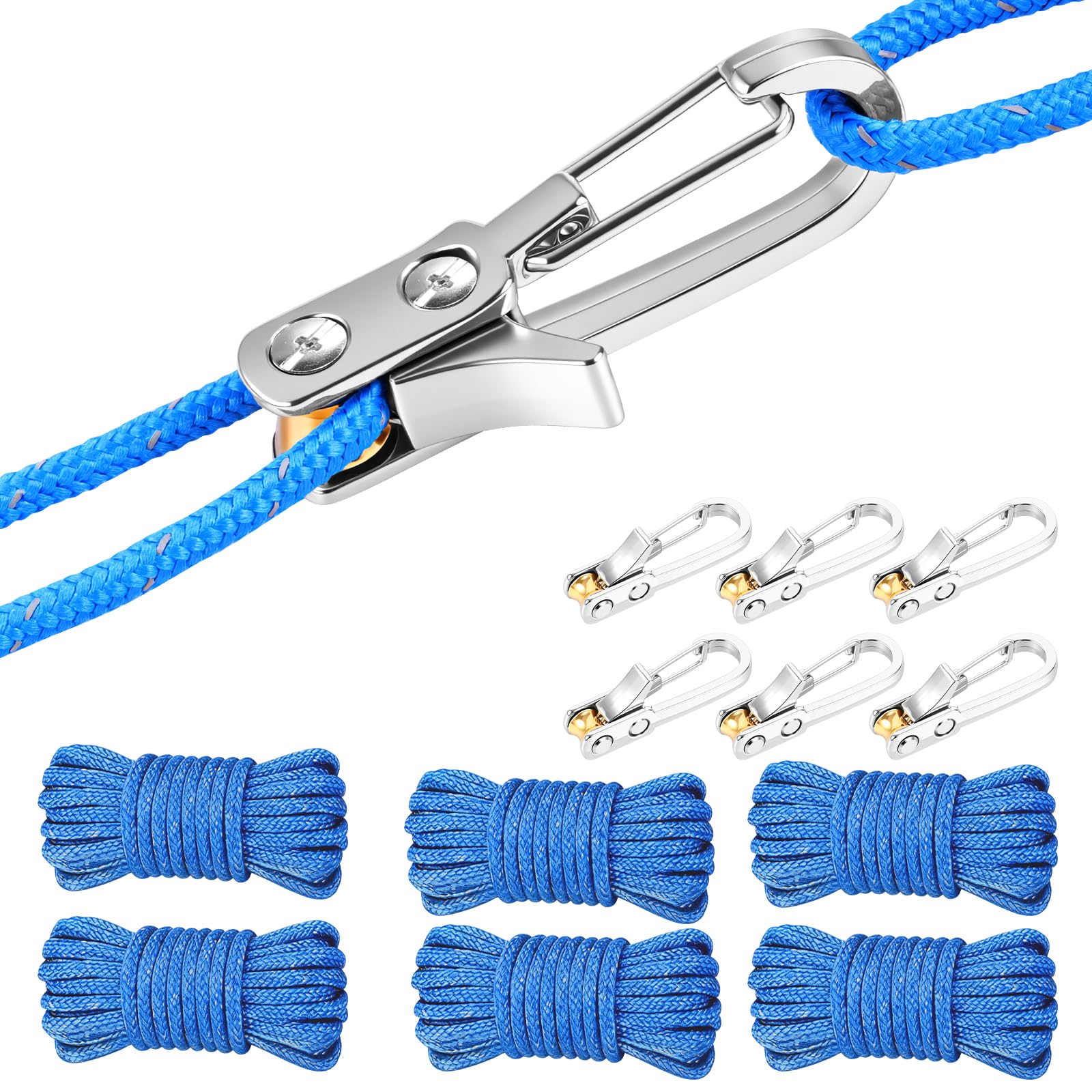 CWAGRQ 6 Pack Rope Tightening Tool Roller Tension Design Nylon Silver, 6 Pack Quick Release Cord Tensioner Set for Camping Boating and Cargo