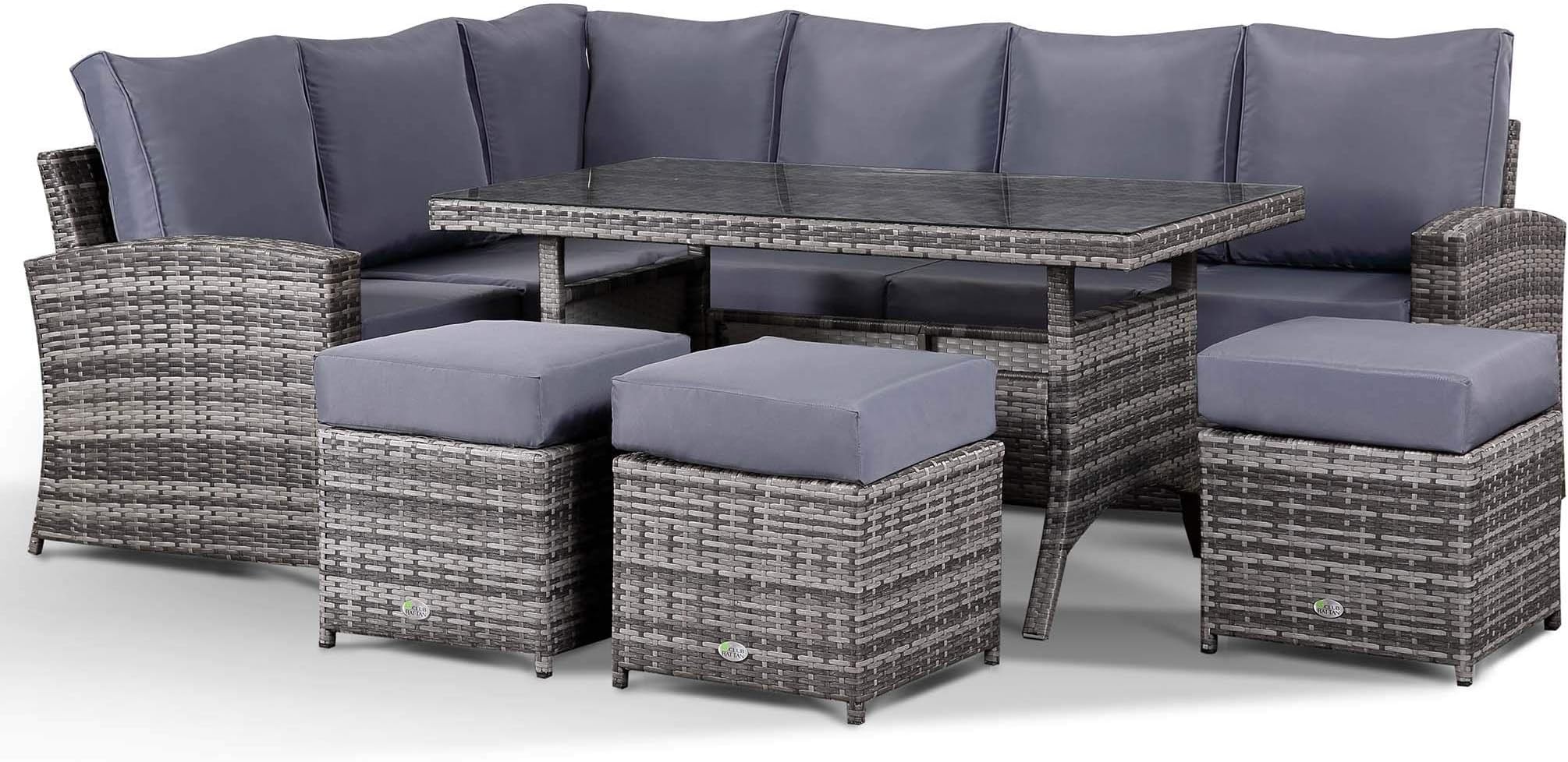 Club Rattan Harmony 9 Seater Rattan Corner Sofa with Dining Table in Grey