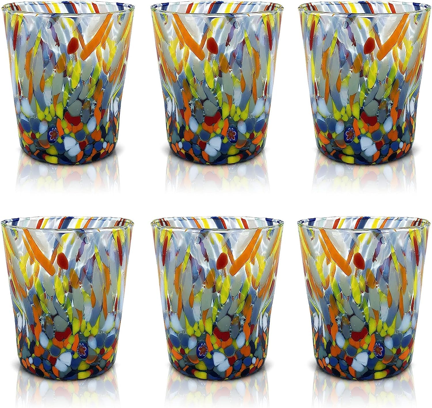 MAZZEGA ART & DESIGN - 6 Goto Tumbler Glasses in Hand-Blown and Handcrafted Murano Glass - The Colors of Murano - Model 'Tumbler 350 ml.' (Light Blue, 6)