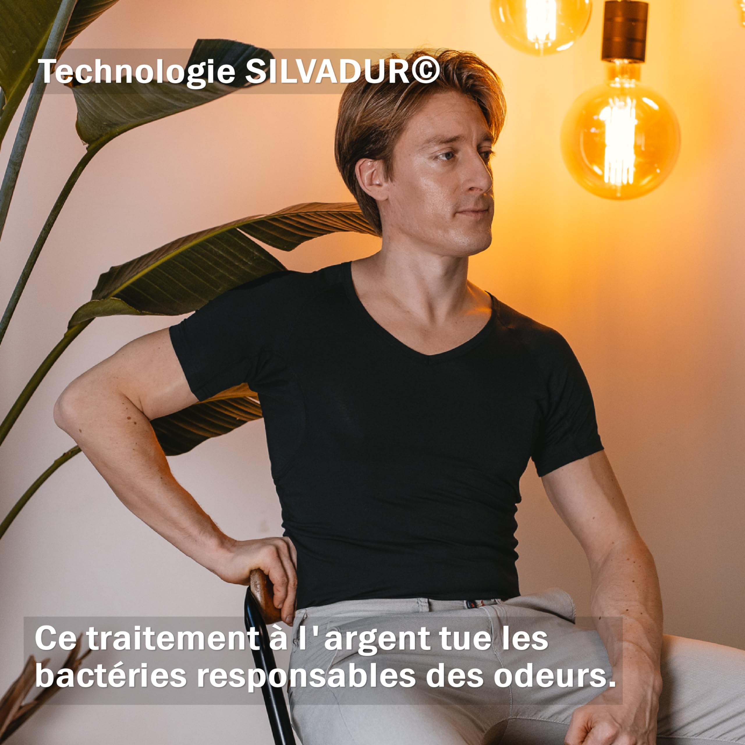 T-Shirt Anti Transpiration - T-Shirt Contre Les Taches de Sueur - Tee Shirt Anti Transpirant - avec ArmPads Pro & Traitement à l'argent - Hommes - Col en V