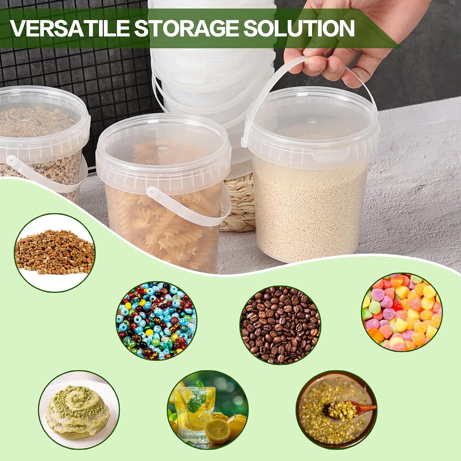 20 PCS Clear Ice Cream Bucket with Handle, 27 Oz Round Plastic Ice Cream Tub with Lid