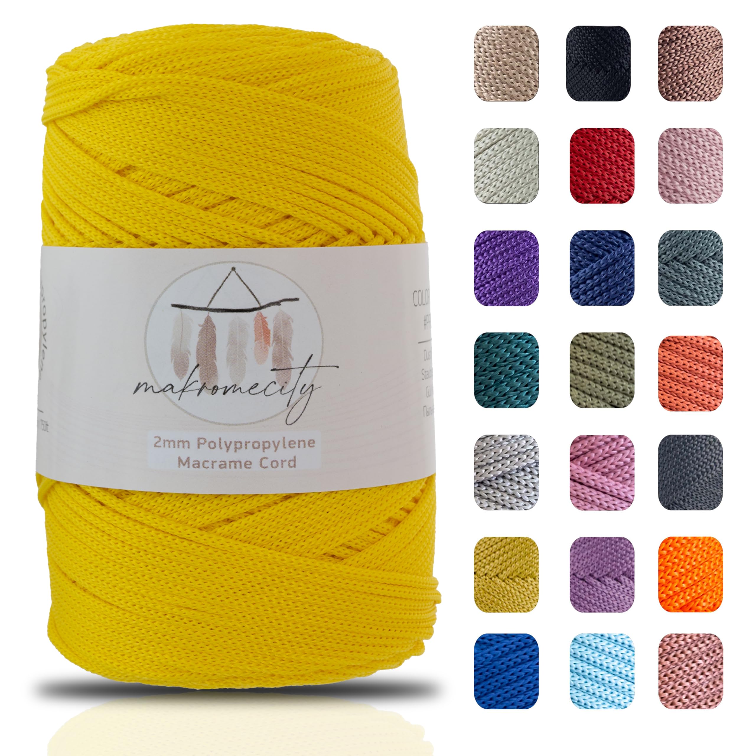 Makromecity, Polyester Macrame Cord 2mm x 250 Yards (750 feet) 2mm Polypropylene Macrame Cord Crochet Macrame Bag Cord Crafts for Wall Hangings, Bags, Underplate, Rug