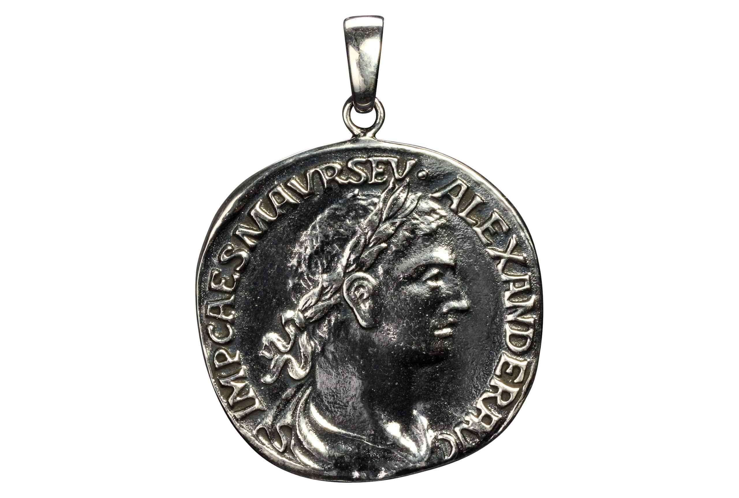 SILBERMOOS Damen Anhänger Münze Nachbildung antik römisch Kaiser Caesar rund geschwärzt 925 Sterling Silber