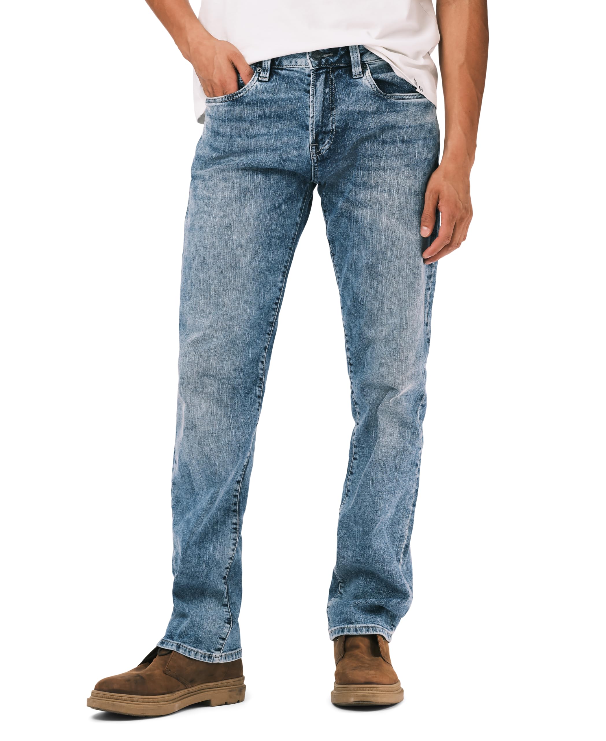 Buffalo David Bitton Men's Whiskered And Contrasted Indigo Straight Six Jeans, 32W X 34L