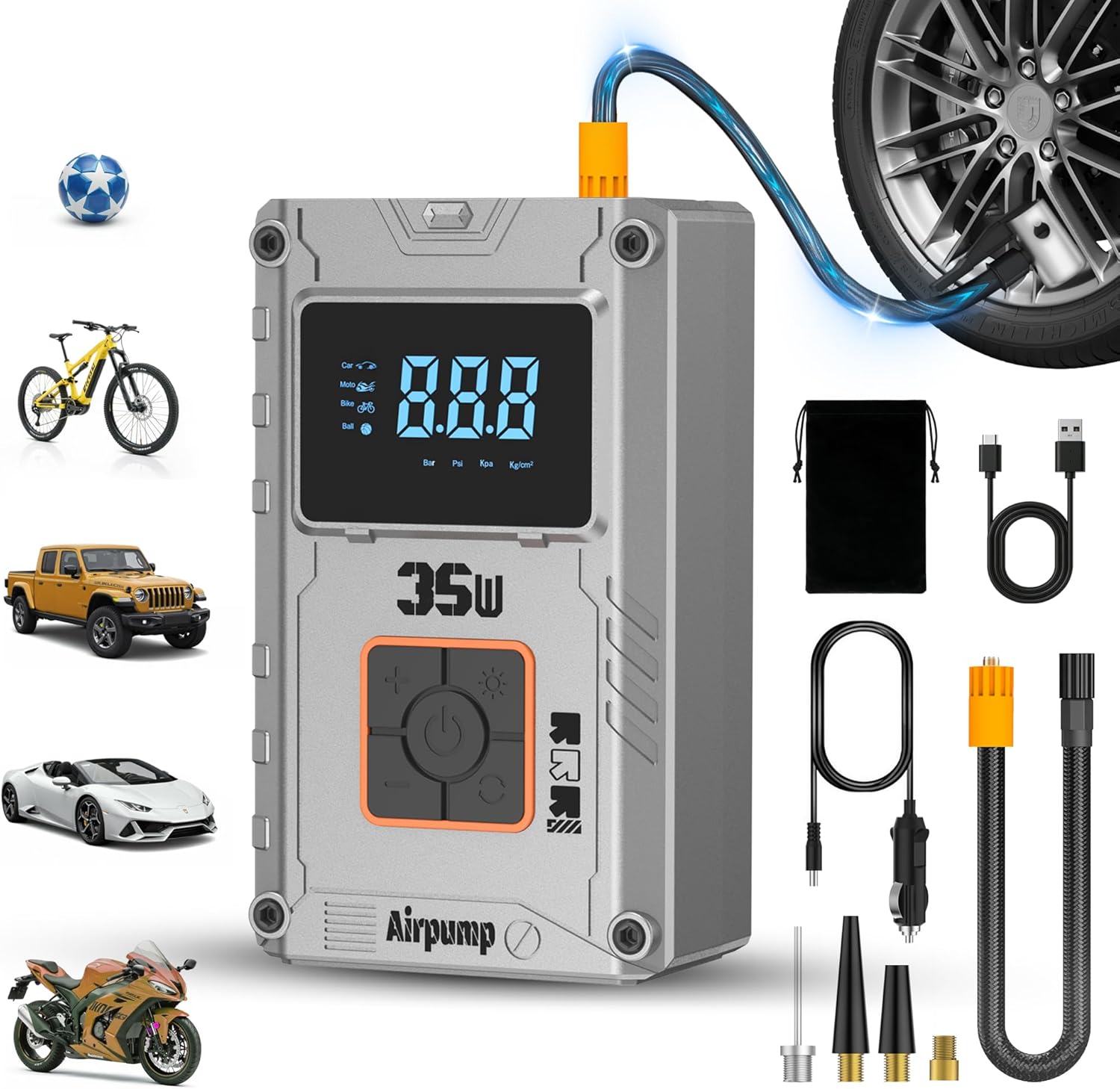 Tire Inflator,150 PSI, Air Compressor, Car Tire Pump, Air Pump for Car Tires, Bike Inflator, Car Accessories for Cars, Motorcycles & Bikes