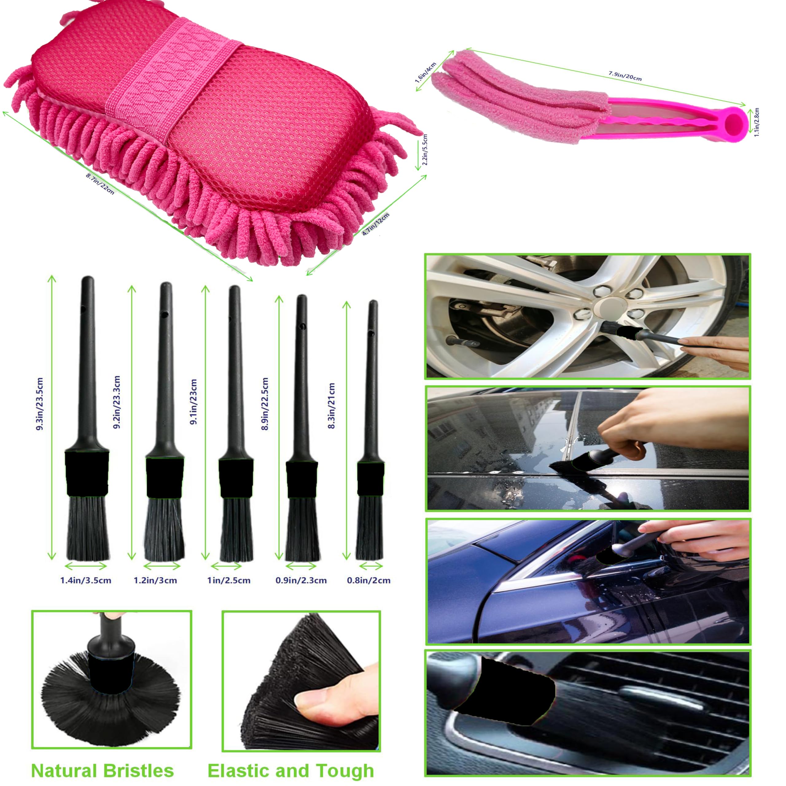 Car Detailing Kit-Car Wash Kit-Detailing Brush Set- Cleaning Kits with Windshield Cleaner and Wash Sponge-Car Interior Cleaning Kit-Car Cleaning Supplies for Windows, Dashboard, Air Vents (pink)