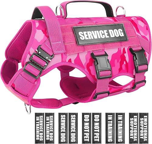 WINSEE - Arnés de chaleco para perro de servicio para perro mediano, chaleco táctico de trabajo MOLLE con 10 parches para mascotas, arnés resistente