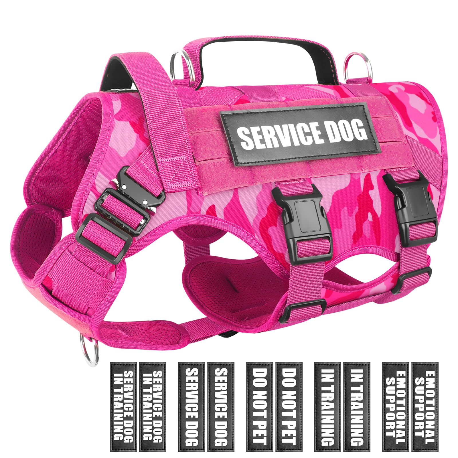 WINSEE Service Dog Vest Harness for Large Dog, Tactical Working MOLLE Vest with 10 Pet Patches, No Pull Heavy Duty Harness for Training Walking