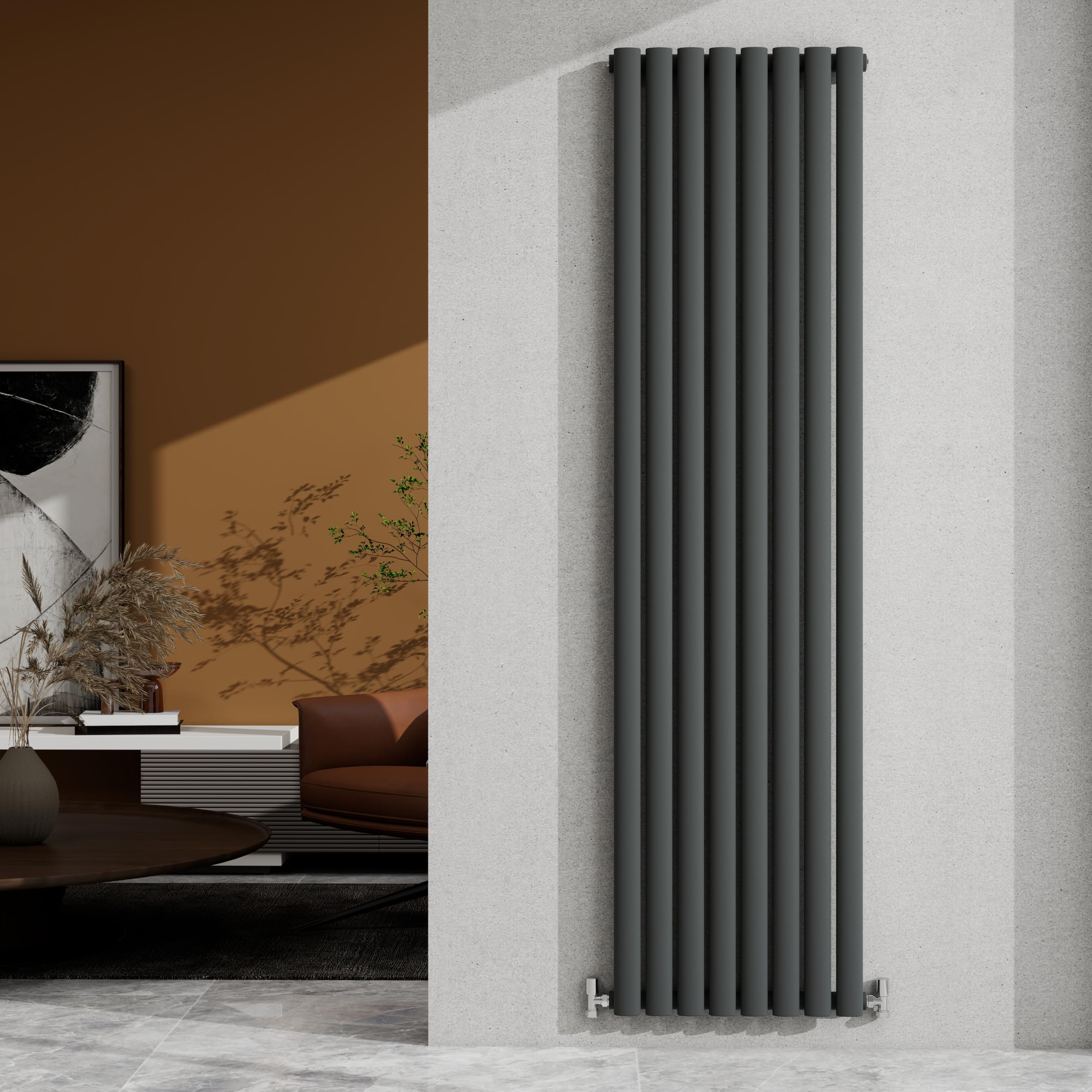 1800×472mm Anthracite Single Oval Column Radiator Vertical 3438 BTU