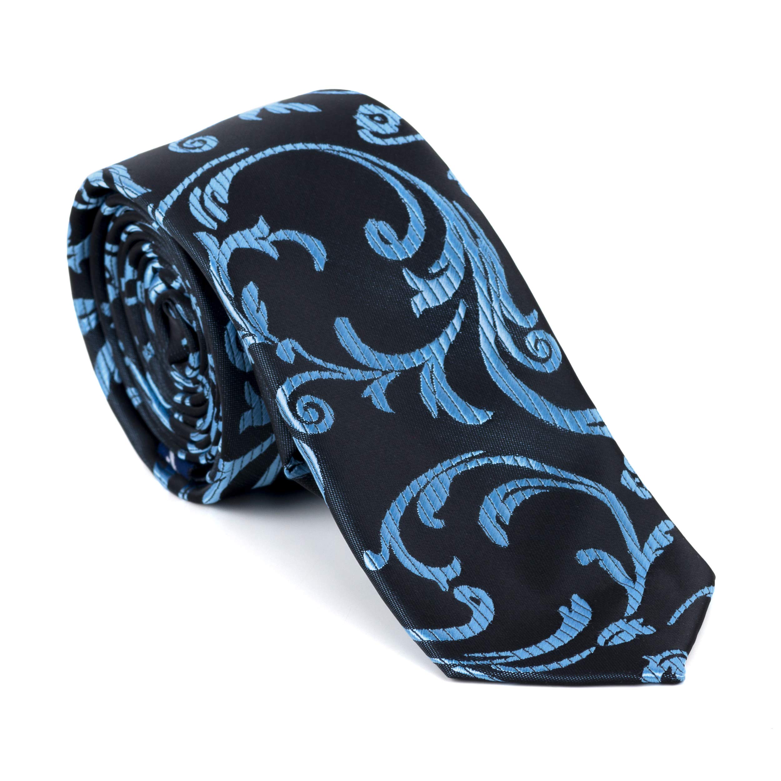Abel & Burke Morning Blue on Black Swirl Leaf Slim Tie #AB-C1000/17