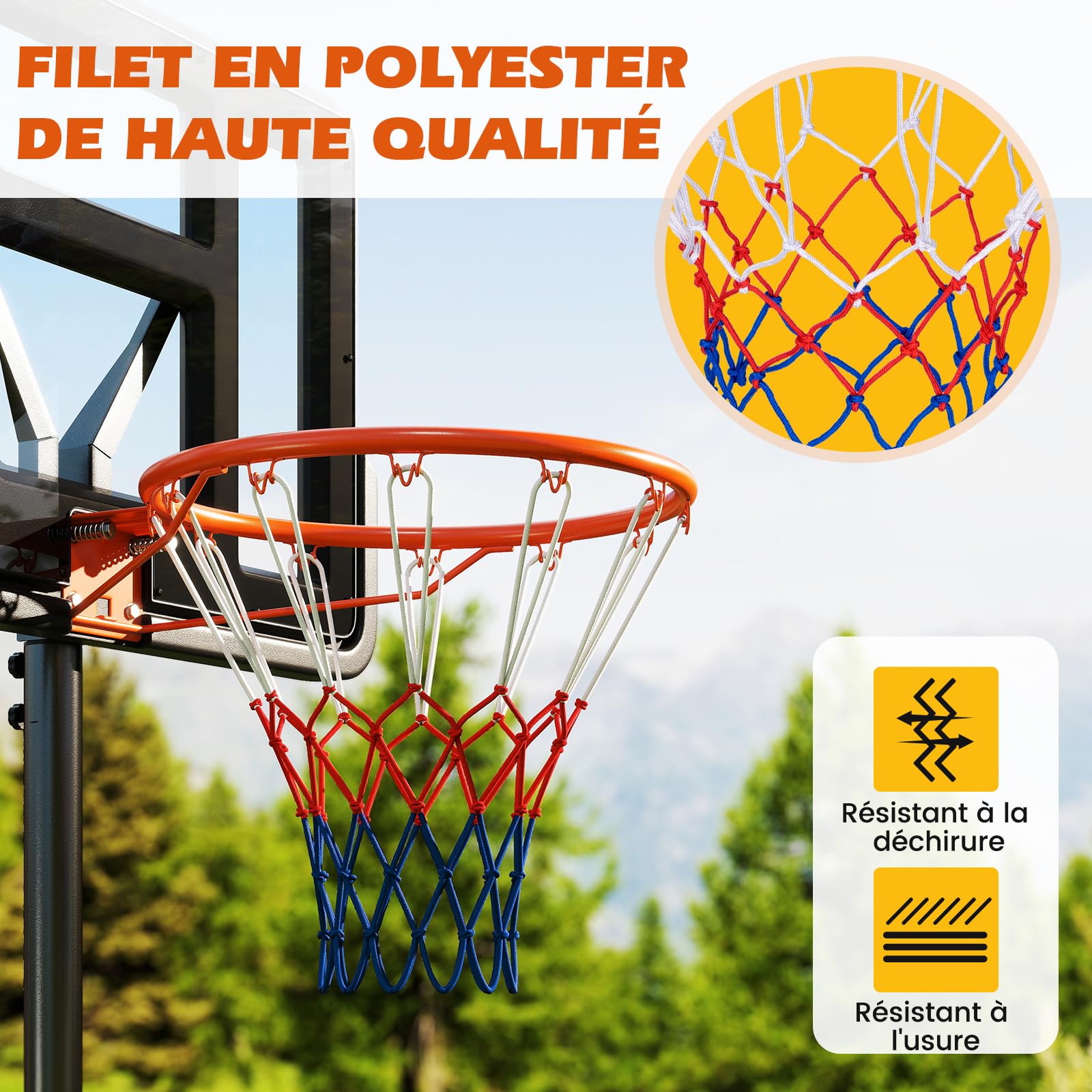 GYMAX Anneau de Basketball Standard 45cm, Compatible avec Plupart des Panneaux, Ressorts Amortisseurs & Filet Résistant aux Intempéries, Kit de Fixation Inclus, pour Usage Intérieur Extérieur