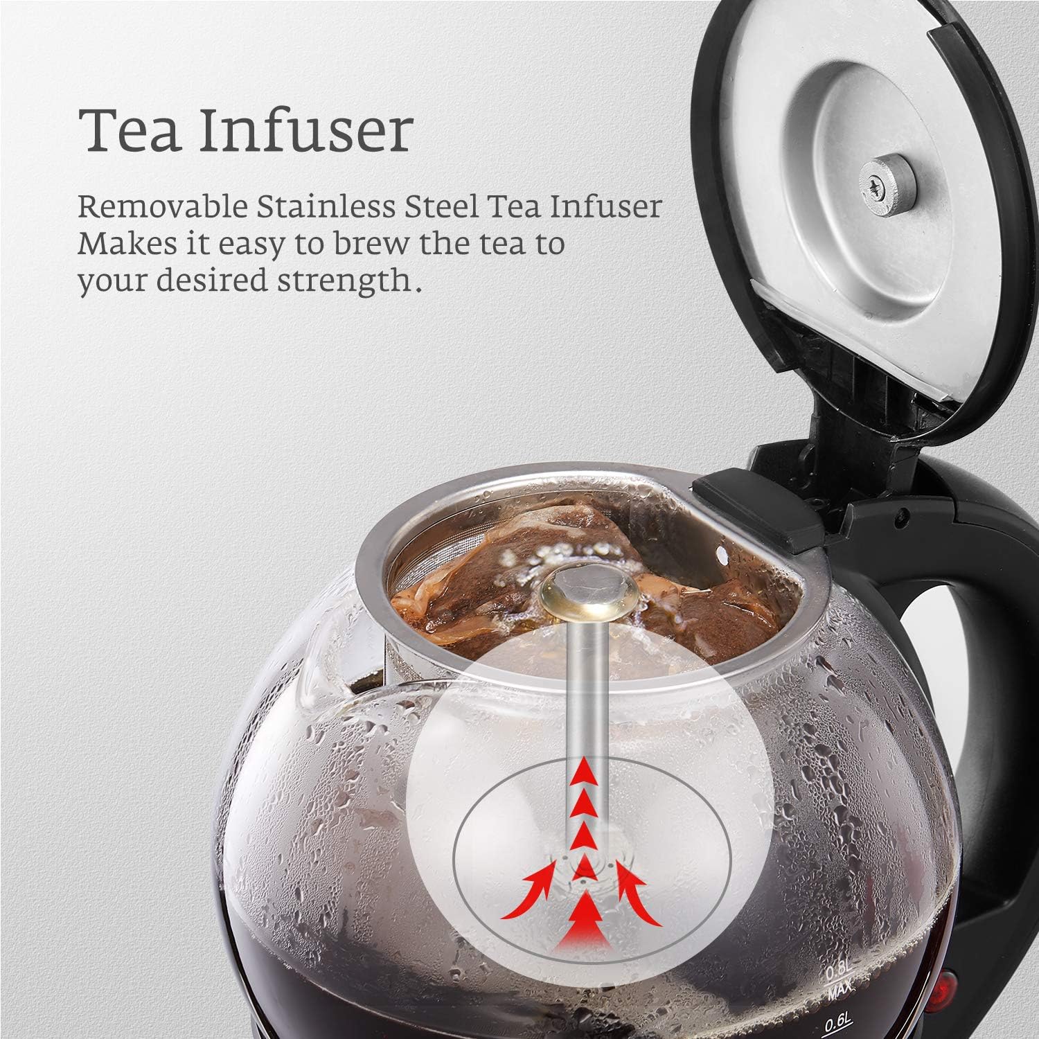Electric Teapot, AICOOK Cordless Tea Pot Kettle with Removable Tea Infuser Set, Tea Maker For Blooming, Loose Leaf & Tea Bag and Flowering Tea, Keep Warm, Auto Shut-Off and Boil-Dry Protection, BPA Free