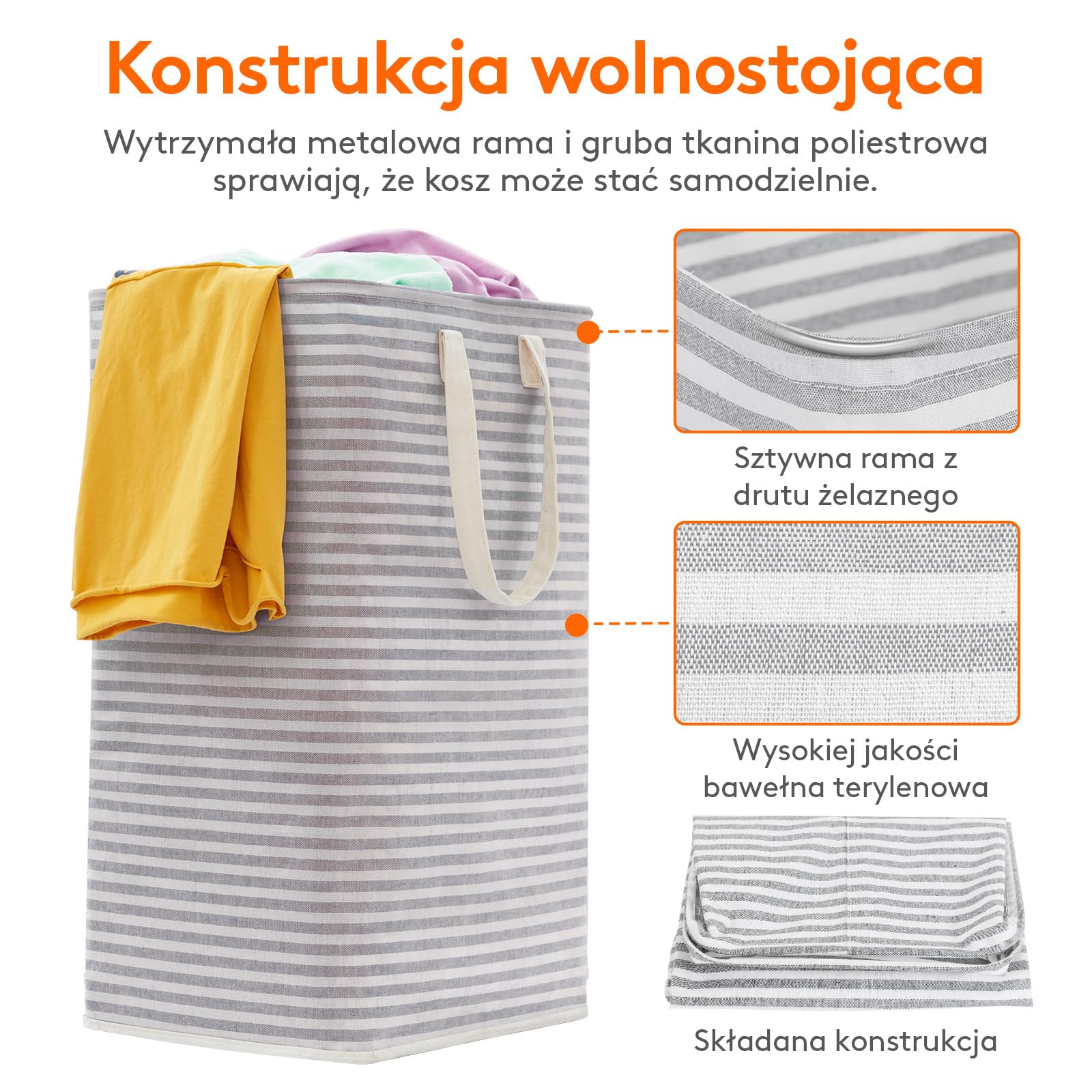 Lifewit Kosz na Pranie z Uchwytem, Duży Składany Wodoodporny Kosze Brudna Ubrania, Laundry Basket do Odzież, Sypialnia, Szary & Niebieski, 80L, 2 Paczki