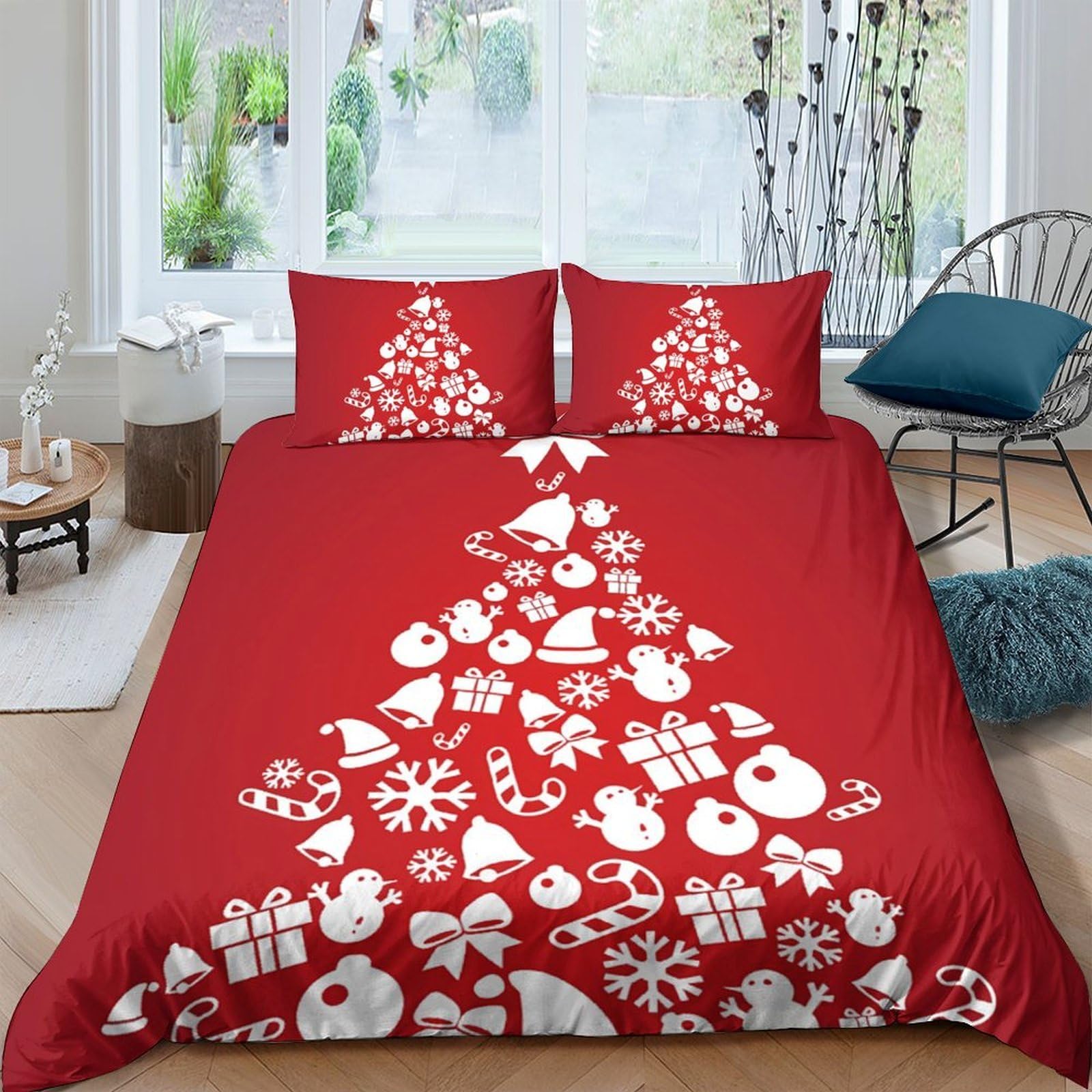 Ctjqhvkz Style-4 3D Printed Christmas Tree Fitted Sheet Microfiber Red Pattern Bed Sheet For Bedroom Guest Room Decor Single（135X200cm）