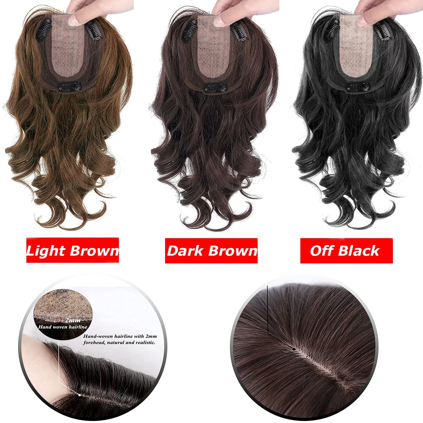 14" Natural Wavy Hair Toppers for Women, Middle Part 11x13cm U Part Silk Base Topper Hair Piece Clip in Topper Top Hair Extensions Wave Wiglets Hairpieces for Thinning Hair Light Brown