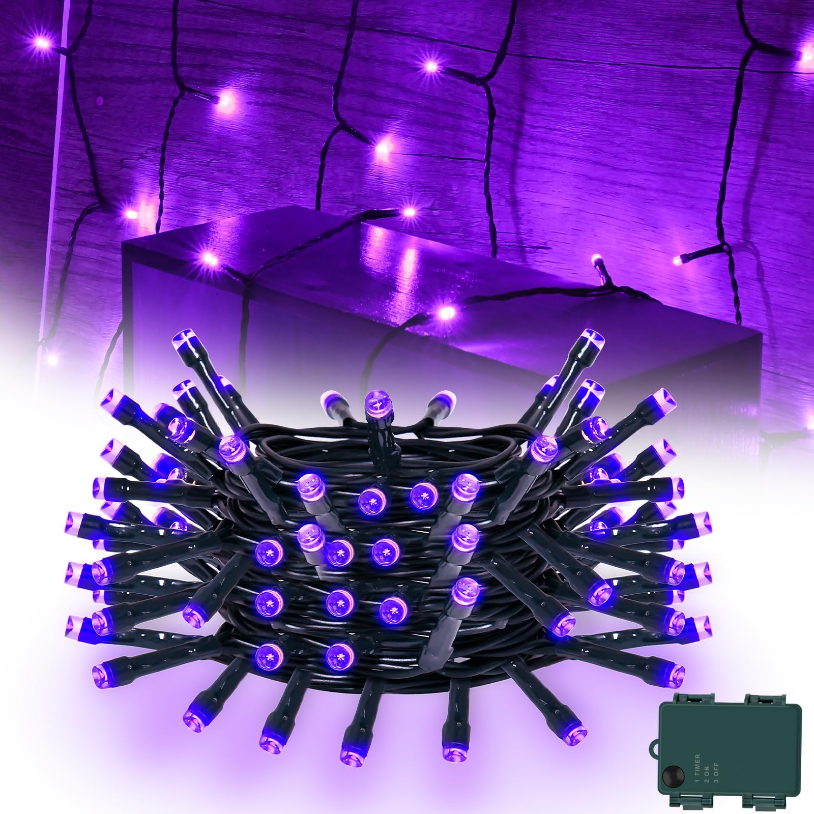 cshare Purple String Lights Battry Operated with Timer Waterproof, Halloween String Lights for Outside 16.4ft 50LED Indoor Outdoor Halloween Decorations Garland Party Patio Garden Yard Pathway