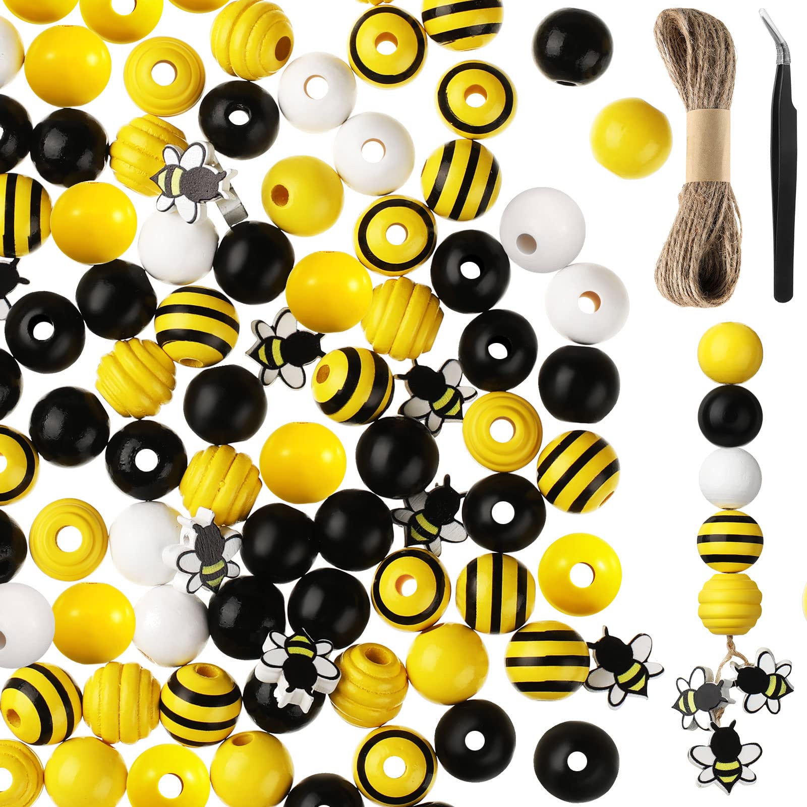 400 Pieces Bee Wooden Beads16 mm Bee Honeycomb Wooden Beads for Crafts DIY  Natural Spring Summer Loose Beads for Holiday Tiered Tray Table