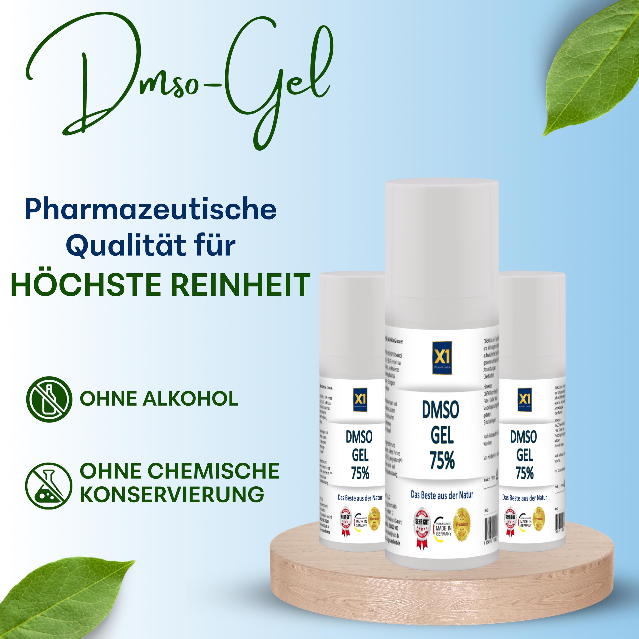 X1 DMSO Gel 75 % – Diméthylsulfoxyde de pureté pharmaceutique à 99,9 % – Tube en polyéthylène haute densité de 50 ml
