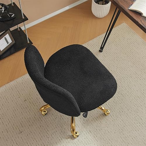 Vista 2 de VINGLI Wide Criss Cross Legged Office Chair,Buttprint Ergonomic Desk Chair Comfy with Pillow&Gold Base,Dual-Use with/no Wheels,Adjustable Vanity