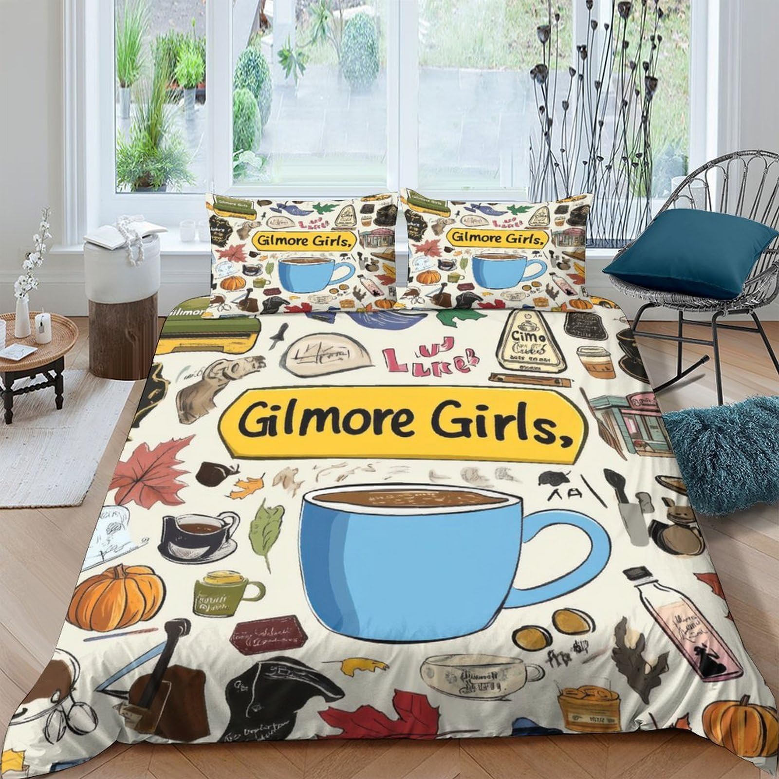 Ctjqhvkz Style-6 3D Printed Coffee Mug Fitted Sheet Microfiber Autumn Leaves Bed Cover For Bedroom Dorm Mattress Protection Decor Single（135X200cm）