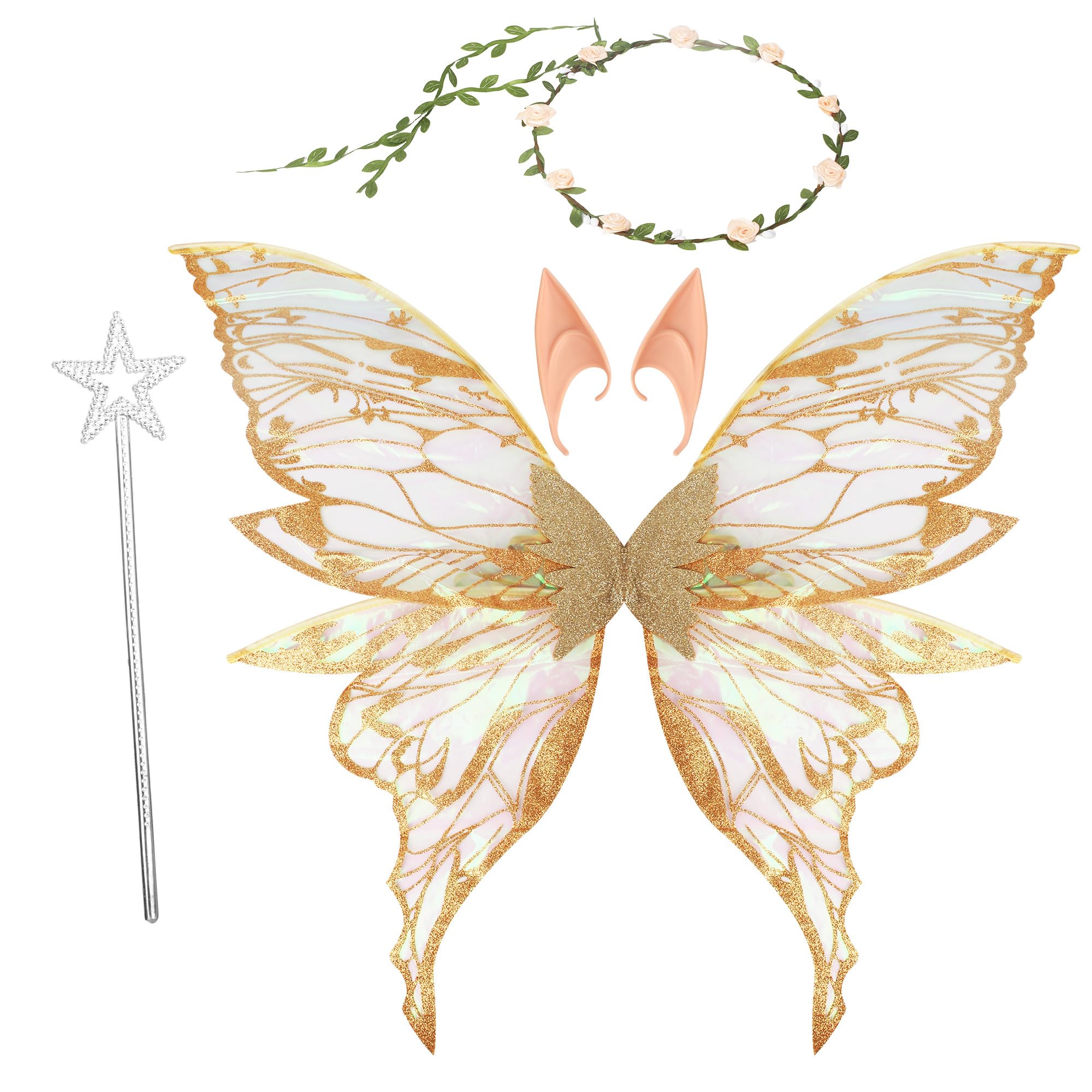 BUCOMTU Fairy Wings Costume Butterfly Wings Fairy Costume Women with Elf Eyes