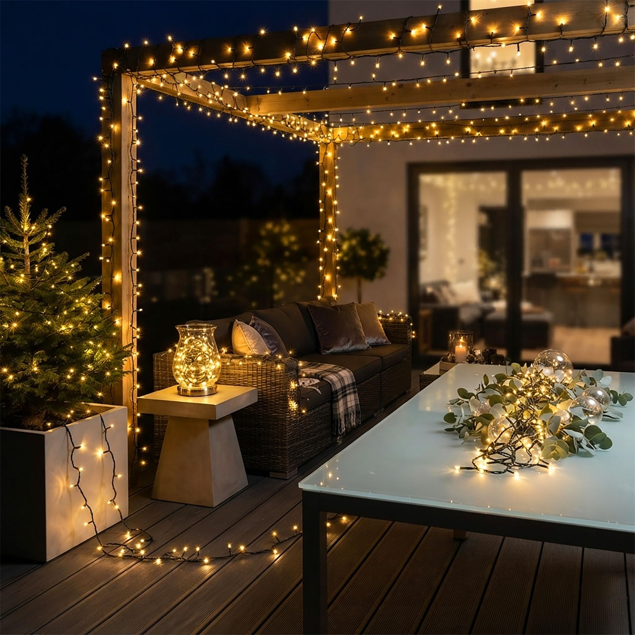 Cadena de luces LED con 200 ledes – LED: blanco cálido/Cable: Verde – para interiores y exteriores – Árbol de Navidad Guirnaldas Cadena de luz (200 LED – 20 m)